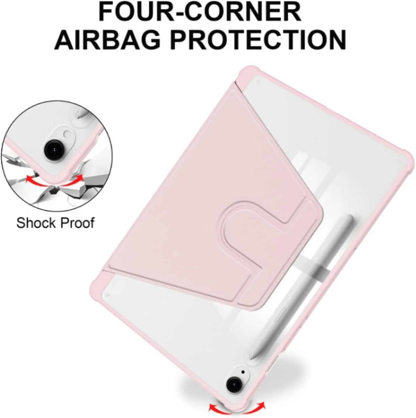 کیف محافظ تبلت QIXUZENI سازگار با Samsung Galaxy Tab S9 FE+ / S9 FE Plus 12.4 اینچی، قاب PC سخت اکریلیک شفاف چند زاویه ای با جای قلم، پوشش محافظ استند با پشت شفاف، بیدار/خواب خودکار (صورتی)