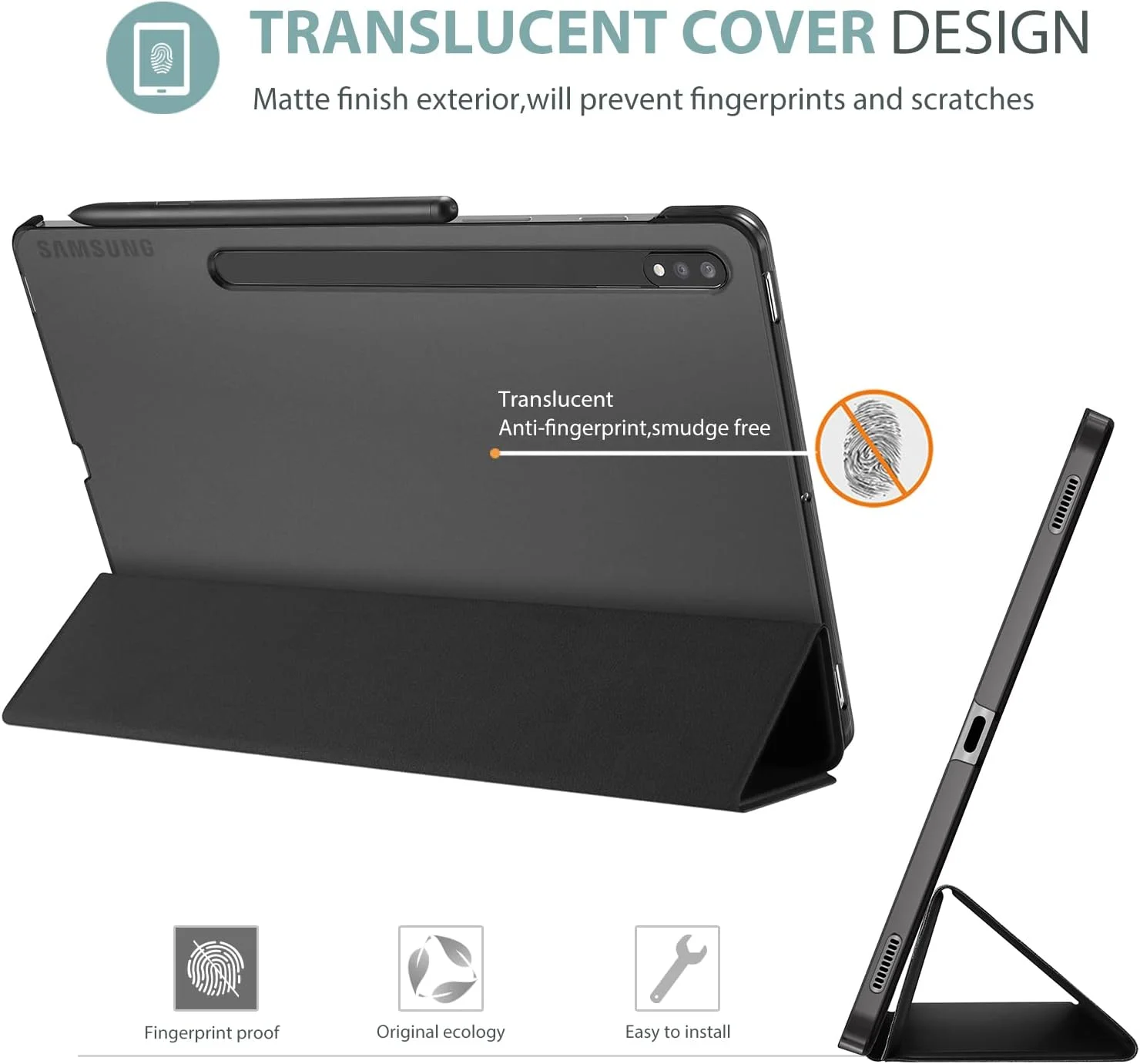 کیف محافظ باریک پروکیس برای تبلت گلکسی تب S8 / تب S7 11 اینچی، کاور هوشمند با قابلیت استند و پشت سخت برای گلکسی تب S8 11 اینچ 2022 / گلکسی تب S7 2020 مدل SM-X700 X706 T870 T875 T878 - مشکی