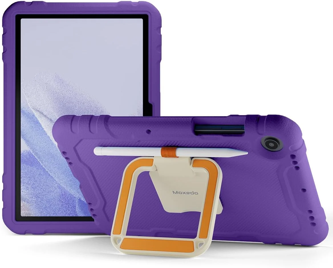 کاور محافظ فوم EVA سیلیکونی مقاوم Moxedo برای کودکان، ضد ضربه با پایه تاشو 360 درجه چرخان و دسته با جای مداد سازگار با تبلت سامسونگ گلکسی تب A8 سایز 10.5 اینچ (بنفش)