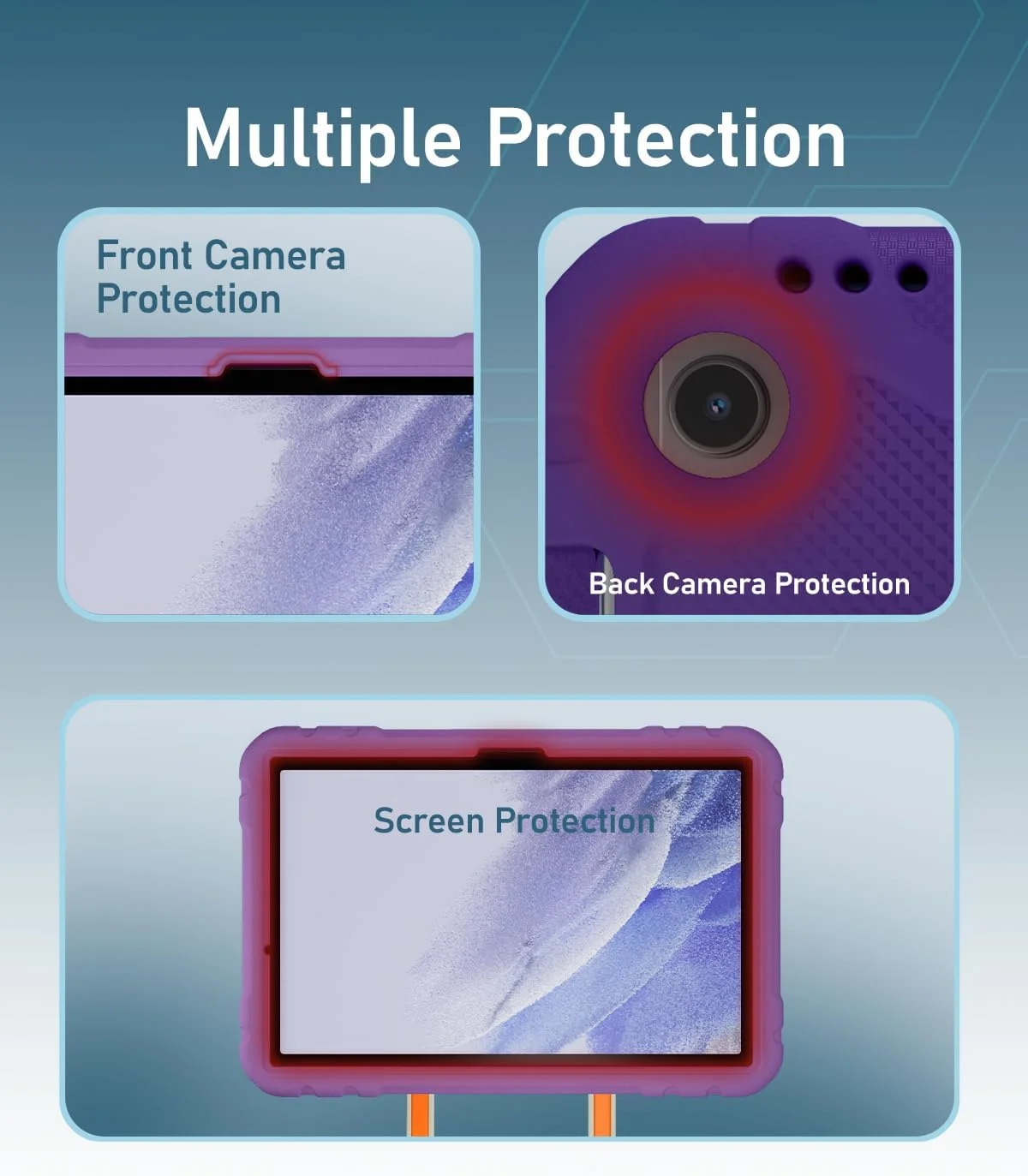 کاور محافظ فوم EVA سیلیکونی مقاوم Moxedo برای کودکان، ضد ضربه با پایه تاشو 360 درجه چرخان و دسته با جای مداد سازگار با تبلت سامسونگ گلکسی تب A8 سایز 10.5 اینچ (بنفش)