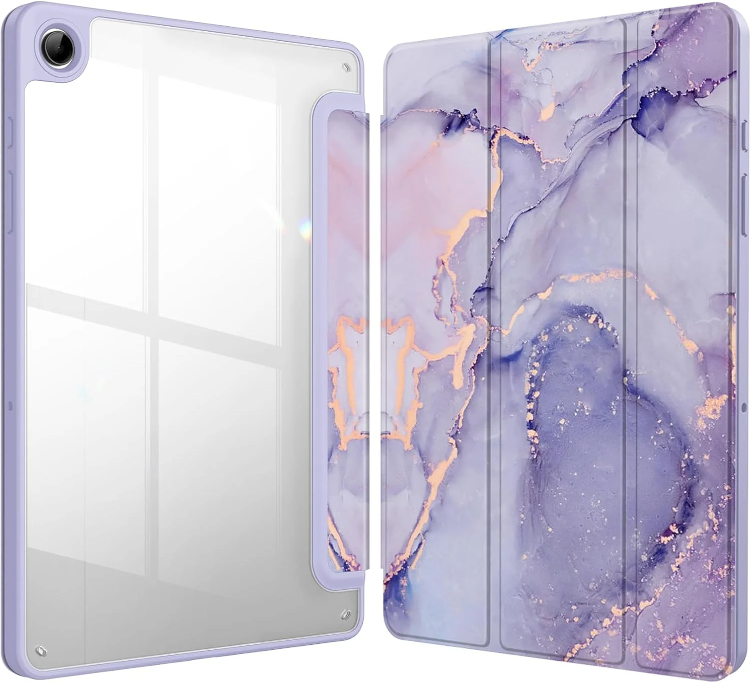 کاور باریک ترکیبی FINTIE برای تبلت سامسونگ گلکسی تب A9 پلاس 11 اینچ مدل 2023 (SM-X210/X216/X218)، کاور ضد ضربه با قاب پشتی شفاف، بیدار/خواب خودکار، طرح مرمر یاسی