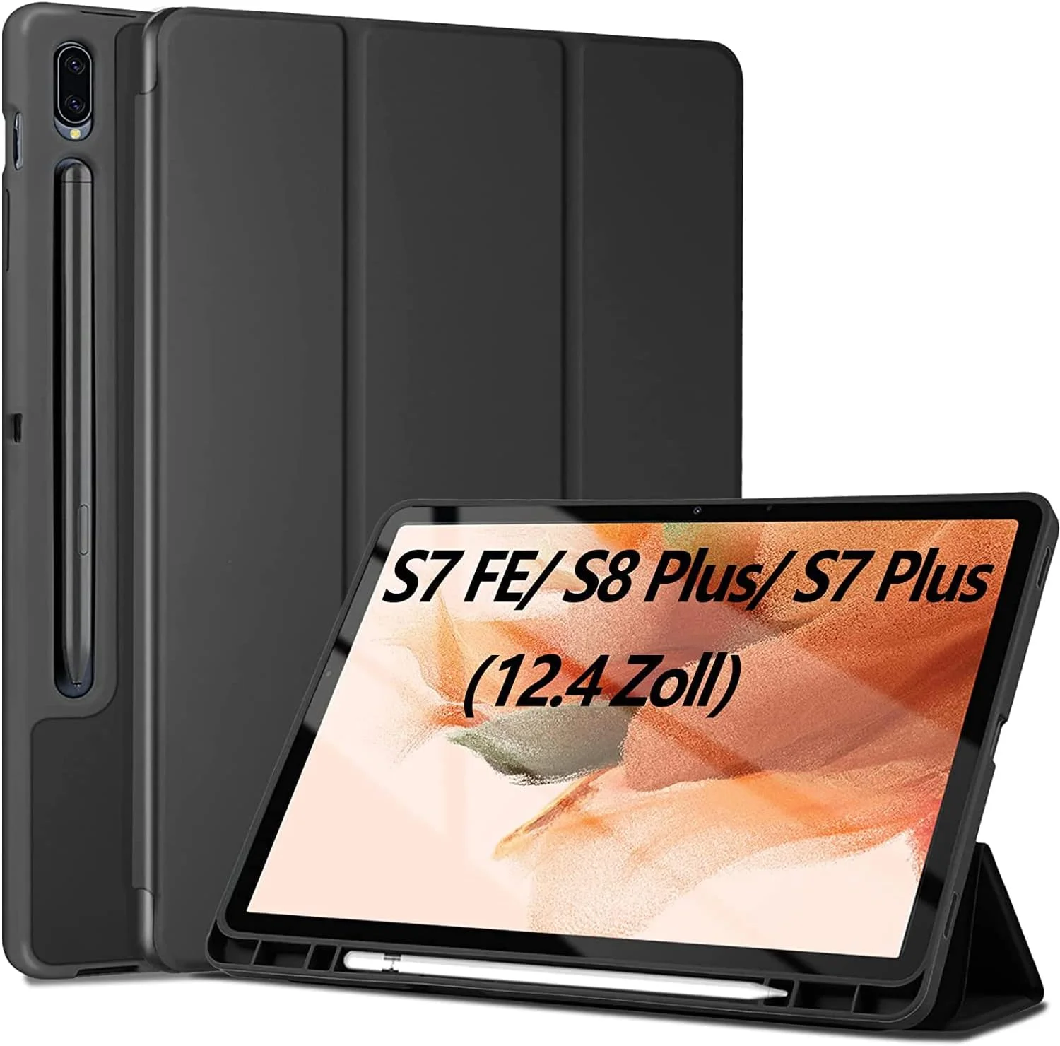 کاور تبلت XIEHUZA برای Samsung Galaxy Tab S8 Plus / S7 FE 12.4 اینچ، کاور محافظ سبک وزن تاشو [خواب/بیدار شدن خودکار] برای Samsung Galaxy Tab S8+ / S7 FE، مشکی