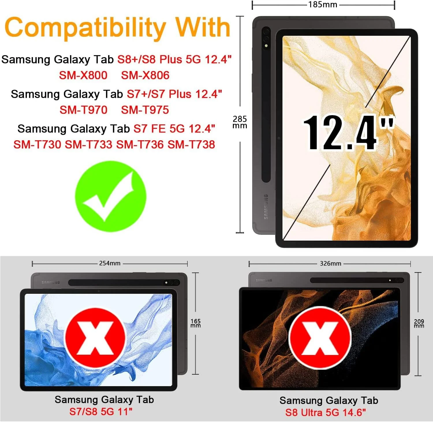 کاور تبلت XIEHUZA برای Samsung Galaxy Tab S8 Plus / S7 FE 12.4 اینچ، کاور محافظ سبک وزن تاشو [خواب/بیدار شدن خودکار] برای Samsung Galaxy Tab S8+ / S7 FE، مشکی