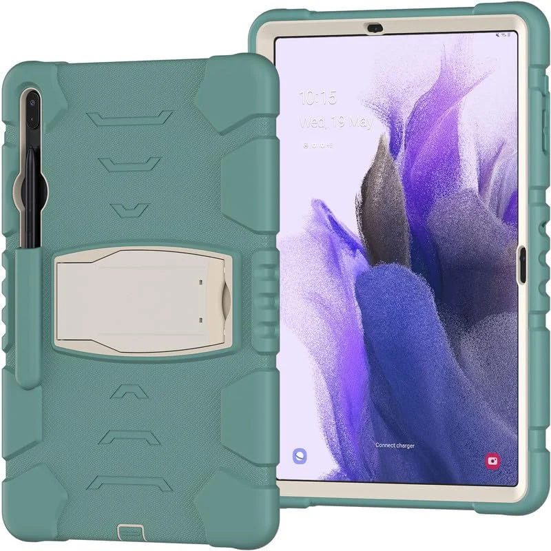 کاور مقاوم و ضد ضربه برای تبلت سامسونگ گلکسی تب 12.4 اینچی S7+/S8 Plus/S7 FE مدل T970/X800/T730 به همراه پایه، سبز
