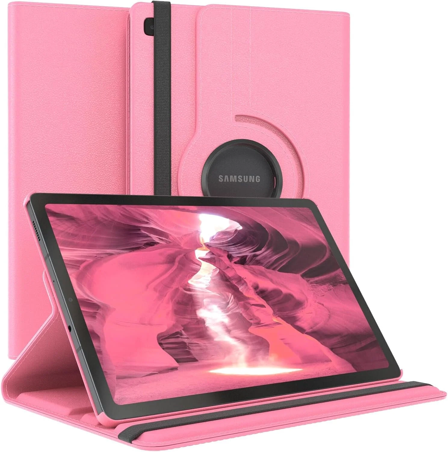 کاور چرخشی برای تبلت سامسونگ گلکسی تب A7 Lite 8.7 اینچ 2021 مدل [T220/T225/T227]، پایه 360 درجه، کاور هوشمند چرمی تبلت (صورتی روشن)