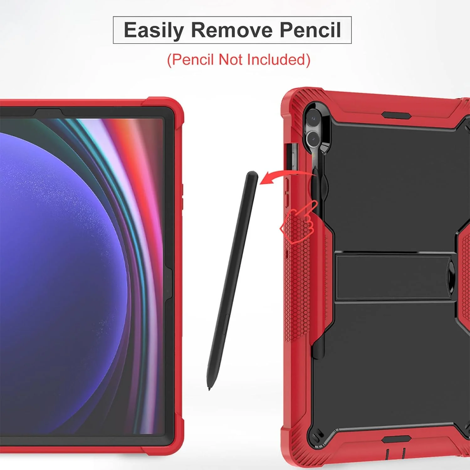 کاور گرواتری سازگار با تبلت سامسونگ گلکسی تب S10+/S10 پلاس 12.4 اینچ 2024 (SM-X820/X826B)، کاور محافظ بادوام و مقاوم در برابر ضربه با پایه داخلی (قرمز + مشکی)