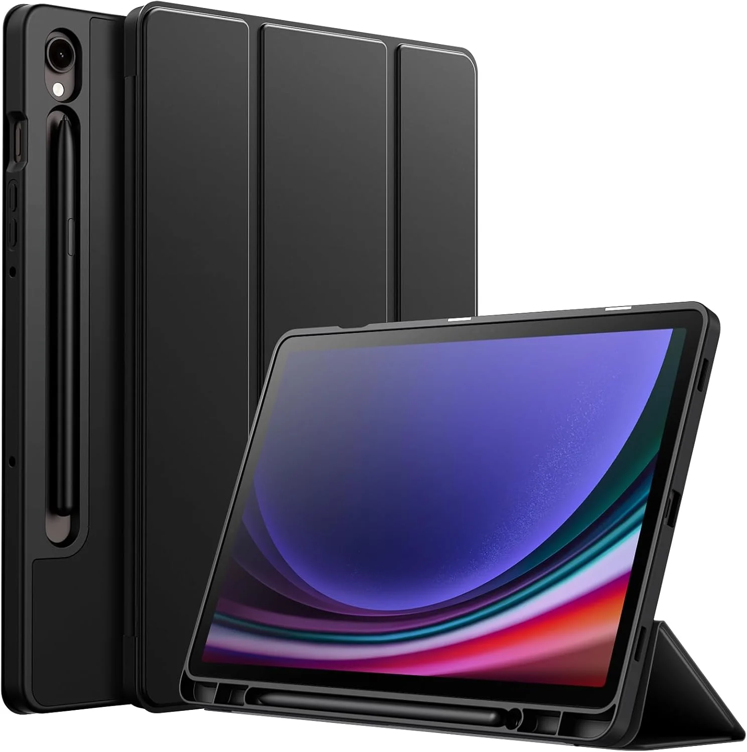 کاور تبلت سامسونگ گلکسی تب S9 11 اینچ JETech با جای قلم S Pen، کاور محافظ تبلت تاشو سه لایه از جنس TPU نرم، پشتیبانی از شارژ قلم S Pen، قابلیت بیدار شدن/به خواب رفتن خودکار (مشکی گرافیتی)