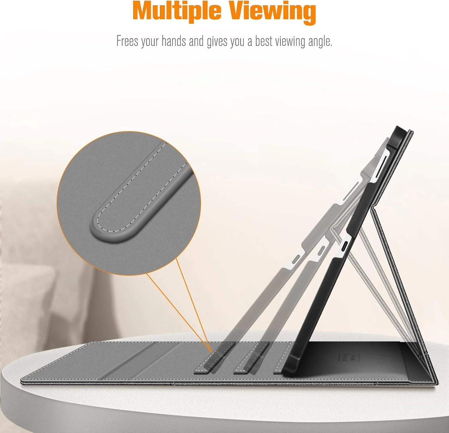 کیف محافظ تبلت سامسونگ گلکسی تب S10 FE+ پلاس ۱۳.۱ اینچ ۲۰۲۵ مدل Fintie، کیف تاشو با قابلیت تنظیم زاویه دید، جای قلم S Pen و محفظه نگهداری مدارک، خاکستری تیره