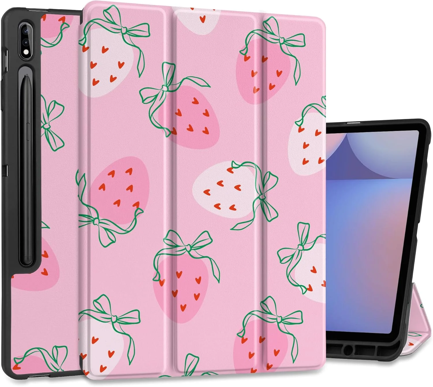 کیف محافظ تبلت MEEgoodo مناسب برای تبلت سامسونگ گلکسی تب S10+ 2024/S9 پلاس/S9 FE پلاس 12.4 اینچ مدل 2023 با جای قلم، کاور تبلت با استند تاشو + بدنه پشتی TPU نرم + قابلیت بیدار شدن/خواب خودکار هوشمند، طرح توت فرنگی و پاپیون کیف محافظ تبلت MEEgoodo مناسب برای تبلت سامسونگ گلکسی تب S10+ 2024/S9 پلاس/S9 FE پلاس 12.4 اینچ مدل 2023 با جای قلم، کاور تبلت با استند تاشو + بدنه پشتی TPU نرم + قابلیت بیدار شدن/خواب خودکار هوشمند، طرح توت فرنگی و پاپیون