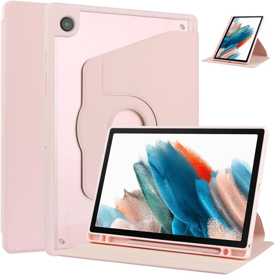 کاور محافظ تبلت سامسونگ گلکسی تب A9 پلاس 11 اینچ 2023 مدل Tujibeay، جنس اکریلیک شفاف، چند زاویه ای، PC سخت با جای قلم، پایه محافظ پشتی شفاف، قابلیت بیدار/خواب خودکار (صورتی)