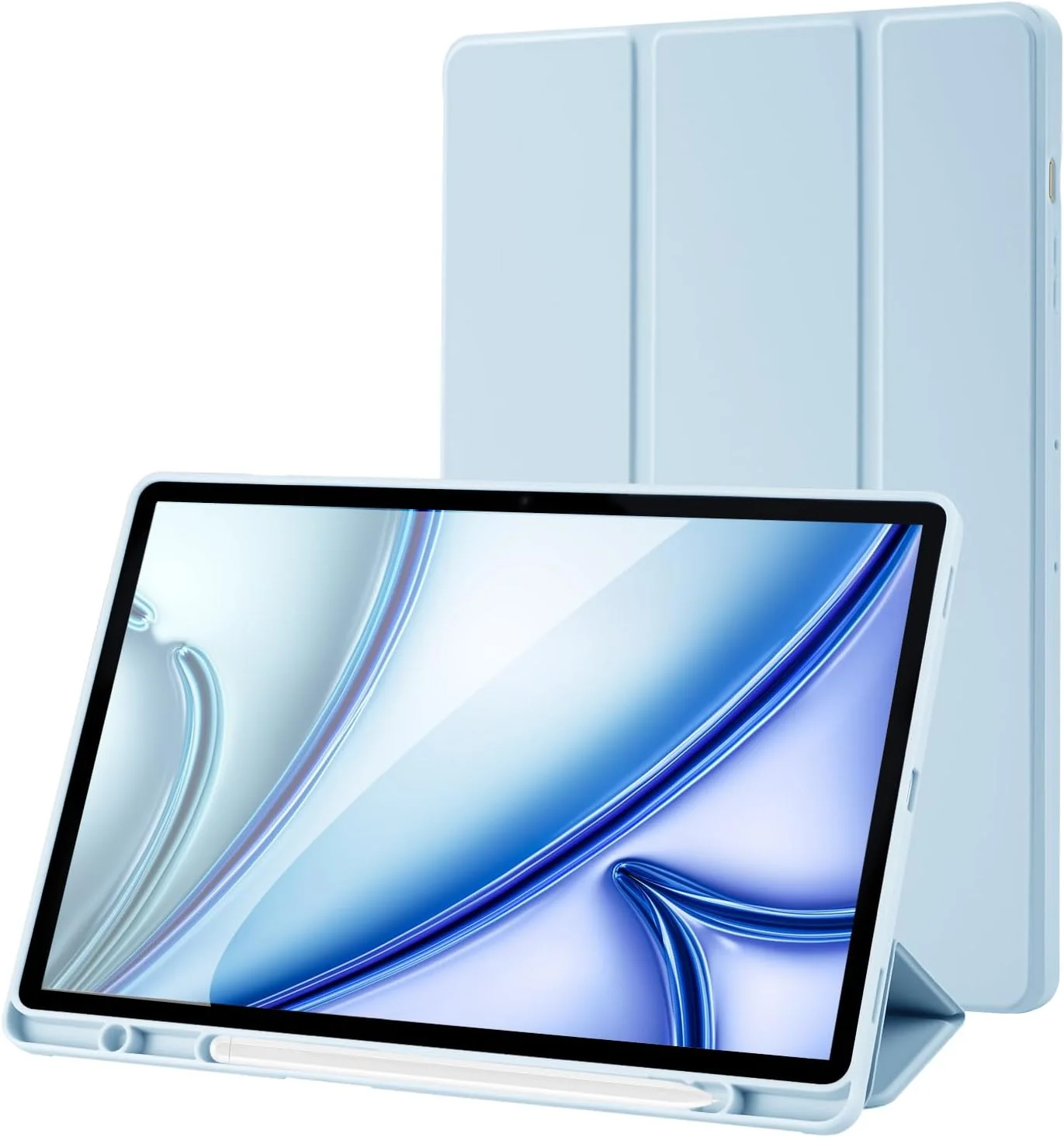 کاور محافظ تبلت سامسونگ گلکسی تب S9 پلاس 12.4 اینچی به همراه جای قلم S Pen، کاور هوشمند سه تایی با پشت TPU نرم، قابلیت خواب/بیدار شدن خودکار، آبی آسمانی