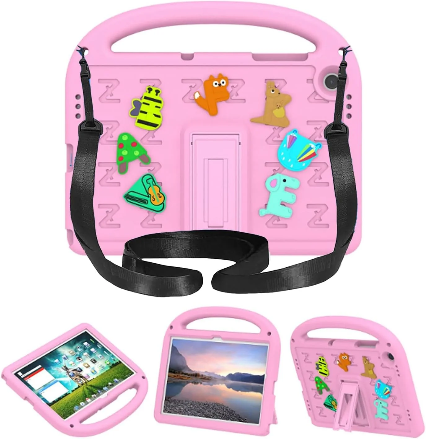 کیف محافظ کودکانه Tujibeay مناسب برای تبلت سامسونگ گلکسی تب A9 پلاس 2023 11 اینچ، سبک وزن، ضد ضربه، با دسته (صورتی)