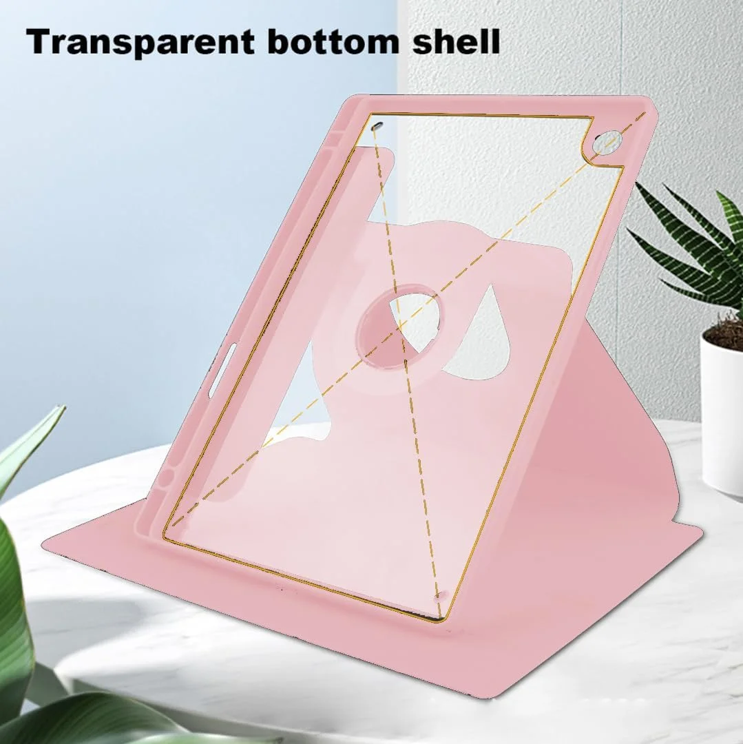 کاور محافظ تبلت سامسونگ گلکسی تب A9 پلاس 11 اینچ 2023 مدل Tujibeay، جنس اکریلیک شفاف، چند زاویه ای، PC سخت با جای قلم، پایه محافظ پشتی شفاف، قابلیت بیدار/خواب خودکار (صورتی)