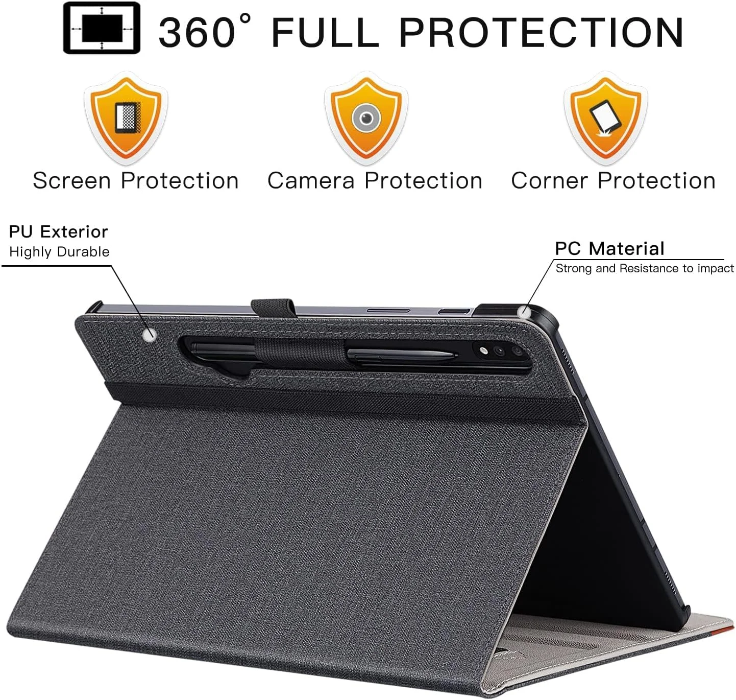 کاور AXIYIBZI برای تبلت سامسونگ گلکسی تب S10 سال 2024 / تب S9 Ultra سال 2023 / تب S8 Ultra سال 2022، کاور چرمی PU با کیفیت بالا 14.6 اینچی با نگهدارنده قلم S، جیب جلویی/ زوایای مختلف برای تبلت گلکسی S9 Ultra (خاکستری)