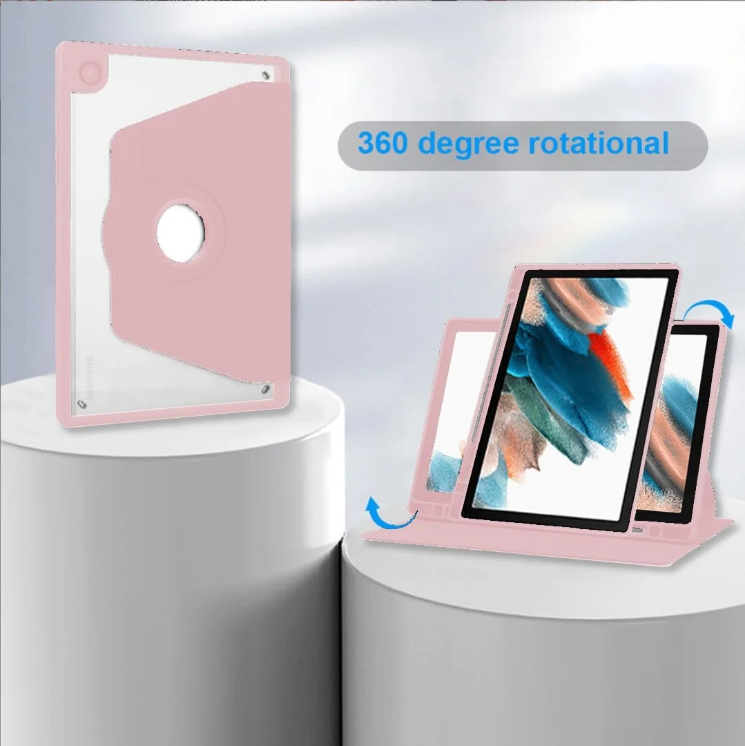 کاور محافظ تبلت سامسونگ گلکسی تب A9 پلاس 11 اینچ 2023 مدل Tujibeay، جنس اکریلیک شفاف، چند زاویه ای، PC سخت با جای قلم، پایه محافظ پشتی شفاف، قابلیت بیدار/خواب خودکار (صورتی)