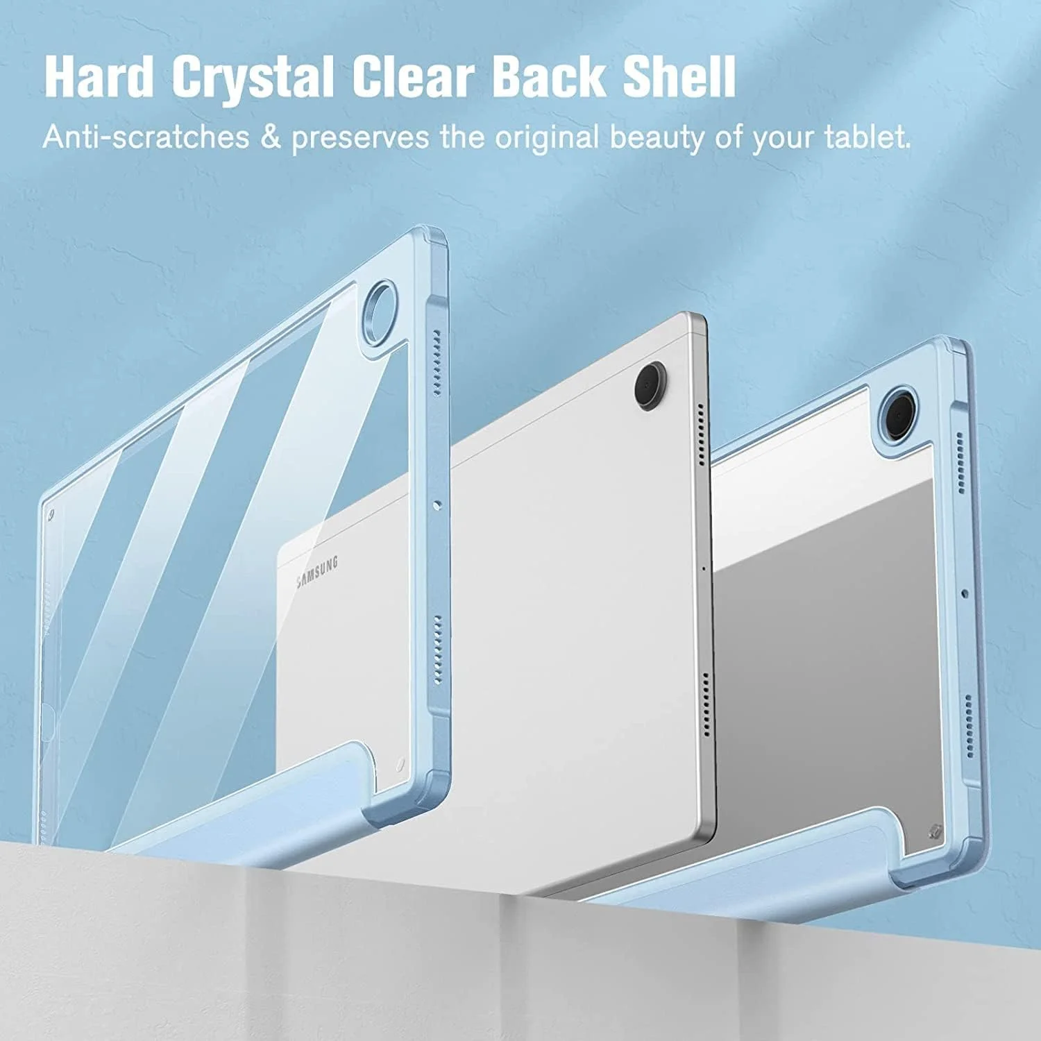 کاور باریک هیبریدی Glassology مناسب برای تبلت سامسونگ گلکسی تب A8 10.5 اینچ 2022 - پشت شفاف، قابلیت بیدار/خواب خودکار به همراه محافظ صفحه نمایش (آبی)