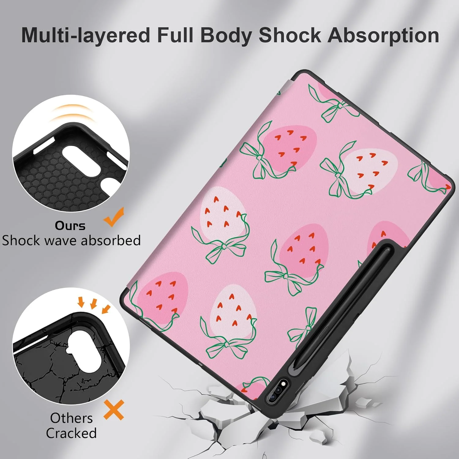 کیف محافظ تبلت MEEgoodo مناسب برای تبلت سامسونگ گلکسی تب S10+ 2024/S9 پلاس/S9 FE پلاس 12.4 اینچ مدل 2023 با جای قلم، کاور تبلت با استند تاشو + بدنه پشتی TPU نرم + قابلیت بیدار شدن/خواب خودکار هوشمند، طرح توت فرنگی و پاپیون کیف محافظ تبلت MEEgoodo مناسب برای تبلت سامسونگ گلکسی تب S10+ 2024/S9 پلاس/S9 FE پلاس 12.4 اینچ مدل 2023 با جای قلم، کاور تبلت با استند تاشو + بدنه پشتی TPU نرم + قابلیت بیدار شدن/خواب خودکار هوشمند، طرح توت فرنگی و پاپیون