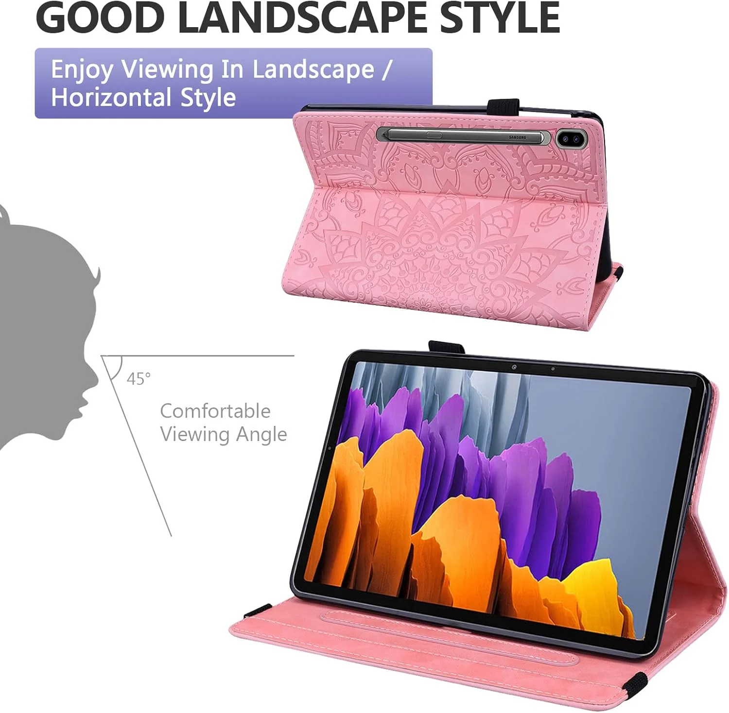 کیف محافظ تبلت Dteck Galaxy Tab S10+ 2024/S9 Plus 2023، کیف Galaxy Tab S8+/S7+/S7 FE با سایز 12.4 اینچ، جلد چرمی PU منقش ماندالا، پایه دار، پوشش نرم، باریک، سبک وزن، دارای کش الاستیک محافظ و جای کارت، صورتی کیف محافظ تبلت Dteck Galaxy Tab S10+ 2024/S9 Plus 2023، کیف Galaxy Tab S8+/S7+/S7 FE با سایز 12.4 اینچ، جلد چرمی PU منقش ماندالا، پایه دار، پوشش نرم، باریک، سبک وزن، دارای کش الاستیک محافظ و جای کارت، صورتی