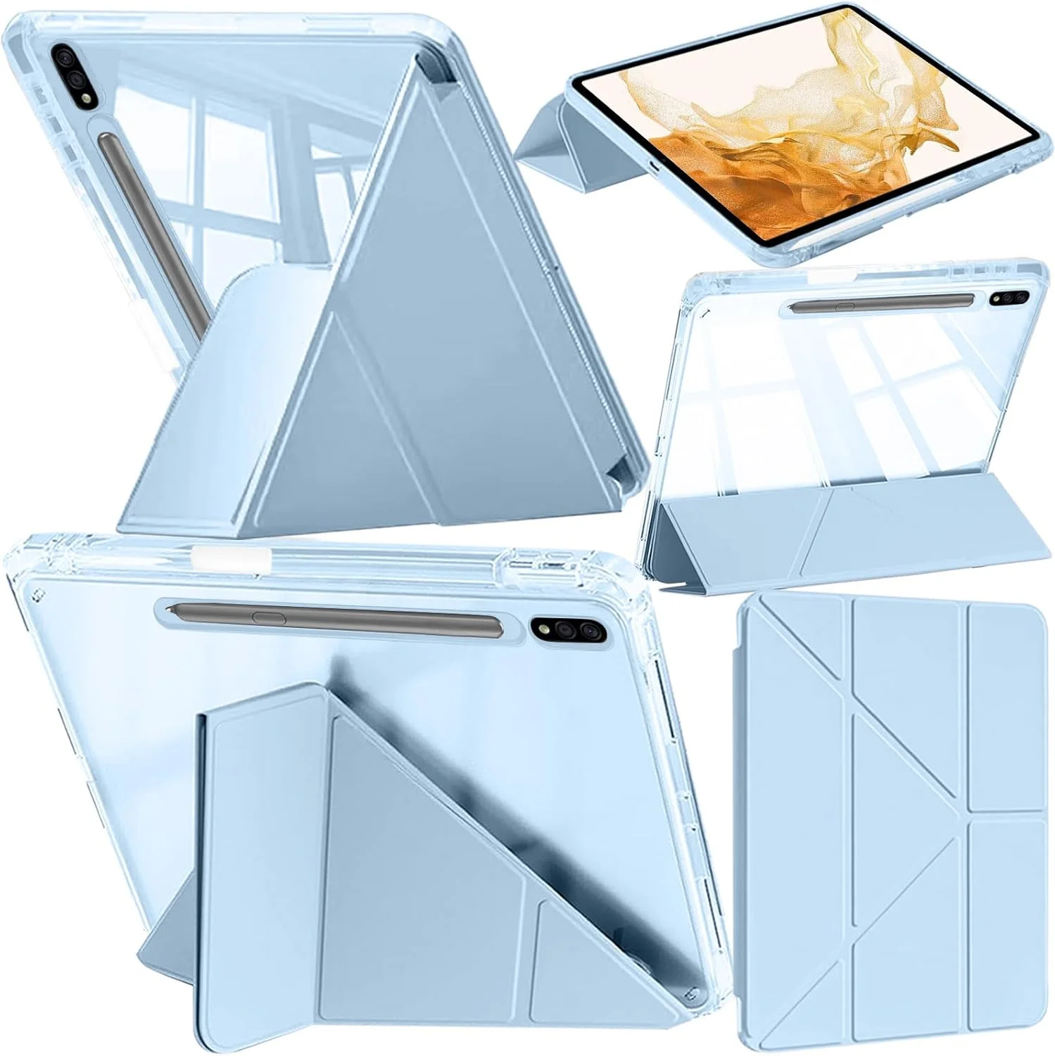 کیف تبلت A-BEAUTY سازگار با Samsung Galaxy Tab S8 Plus 2022 / S7 FE 2021 / S7 Plus 2020 سایز 12.4 اینچ، کاور شفاف ضد ضربه، استند سه تایی Y شکل 6 در 1، قابلیت بیدار شدن/خواب خودکار، آبی آسمانی کیف تبلت A-BEAUTY سازگار با Samsung Galaxy Tab S8 Plus 2022 / S7 FE 2021 / S7 Plus 2020 سایز 12.4 اینچ، کاور شفاف ضد ضربه، استند سه تایی Y شکل 6 در 1، قابلیت بیدار شدن/خواب خودکار، آبی آسمانی