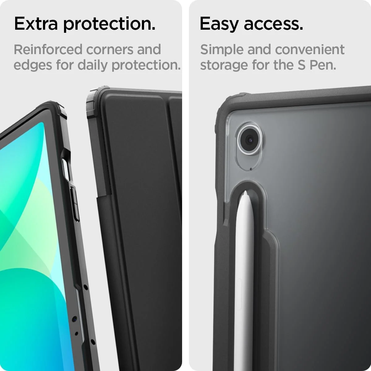 کاور تاشو سه لایه Spigen Ultra Hybrid Pro مناسب برای تبلت سامسونگ Galaxy Tab S10 FE+ سایز 13.1 اینچ (2025) با پشت شفاف و جای قلم S Pen مدل [Tab S10 FE PLUS] - رنگ مشکی