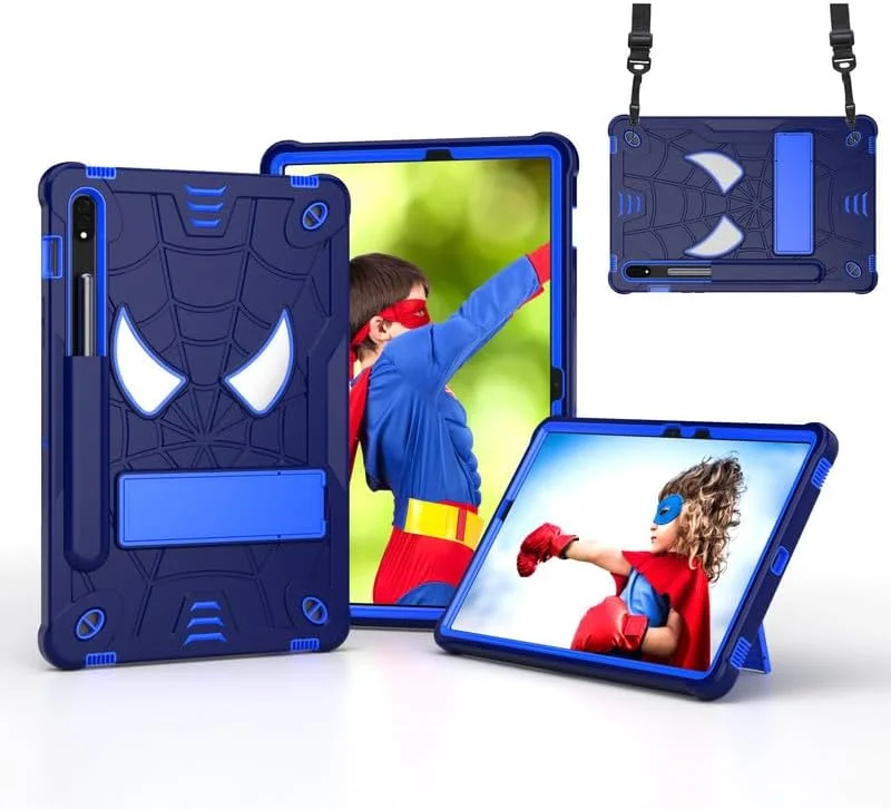 کیف محافظ تبلت نیکاکیو مناسب برای تبلت سامسونگ گلکسی تب S7/S8 سایز 11 اینچ (مدل 2022 و 2020)، مدل T870/T875، مناسب کودکان، دارای پایه نگهدارنده، بند شانه، جای قلم، محافظت کامل سه لایه و ضد ضربه، رنگ آبی تیره