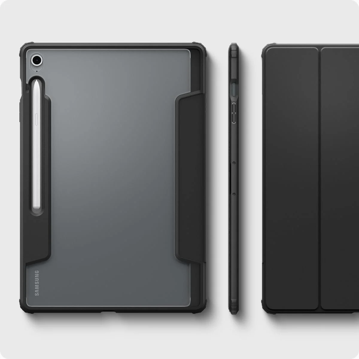 کاور تاشو سه لایه Spigen Ultra Hybrid Pro مناسب برای تبلت سامسونگ Galaxy Tab S10 FE+ سایز 13.1 اینچ (2025) با پشت شفاف و جای قلم S Pen مدل [Tab S10 FE PLUS] - رنگ مشکی