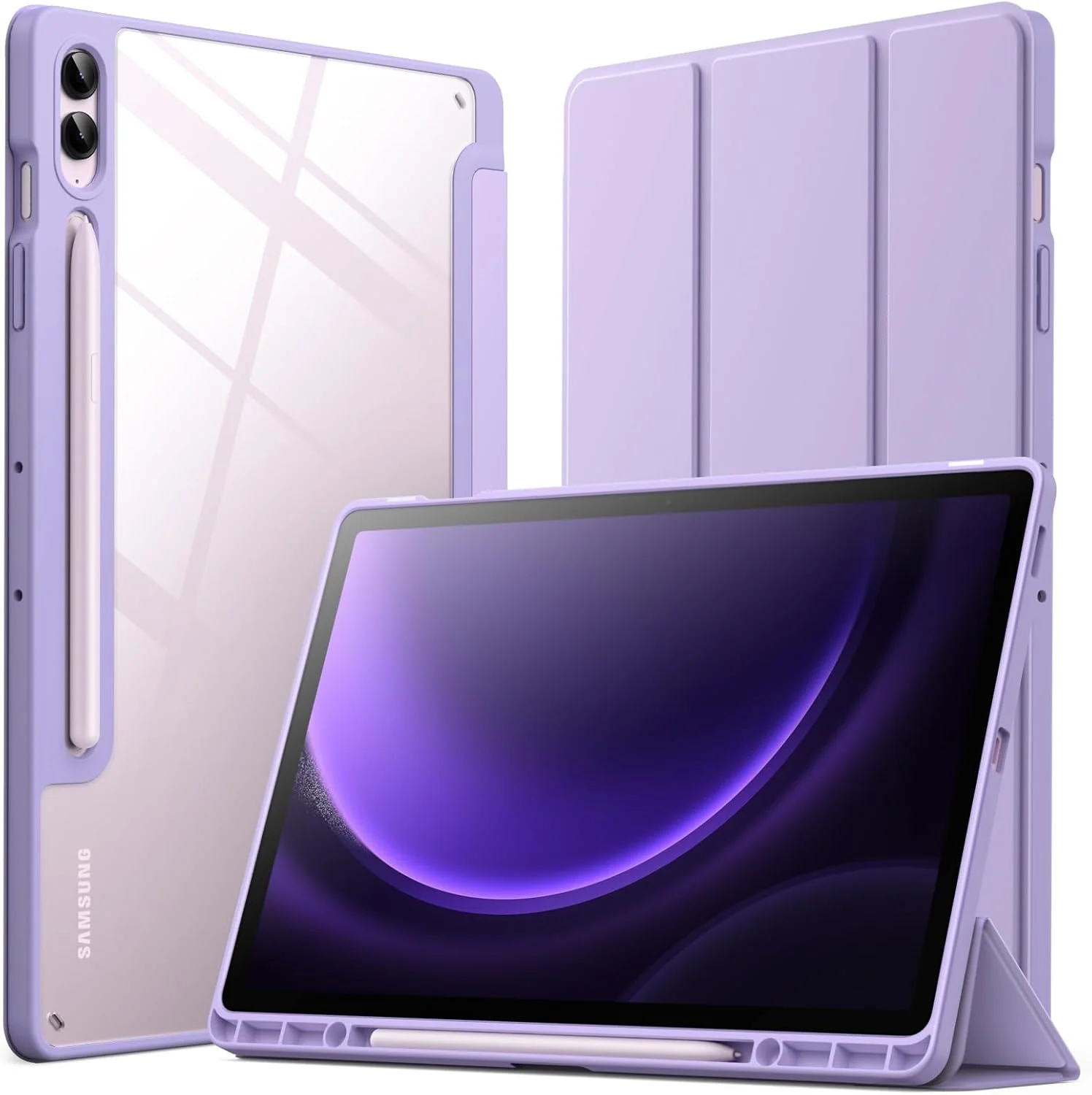 کاور تبلت سامسونگ گلکسی تب S9 FE+ / S9 FE پلاس 12.4 اینچی JETech، دارای جای قلم S Pen، پشت PC سخت شفاف، کاور محافظ سه لایه تاشو، قابلیت بیدار/خواب خودکار (بنفش روشن) کاور تبلت سامسونگ گلکسی تب S9 FE+ / S9 FE پلاس 12.4 اینچی JETech، دارای جای قلم S Pen، پشت PC سخت شفاف، کاور محافظ سه لایه تاشو، قابلیت بیدار/خواب خودکار (بنفش روشن)