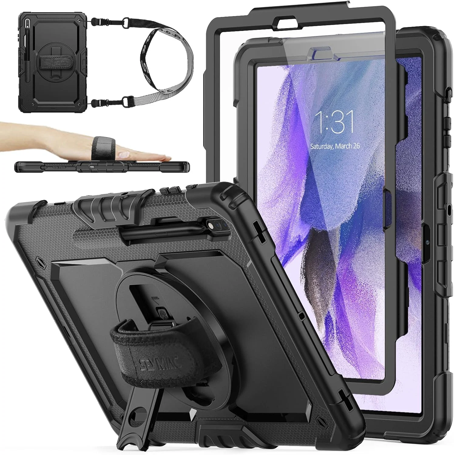 کیف محافظ تبلت سامسونگ گلکسی تب S8 پلاس / S7 FE 5G 12.4 اینچ به همراه محافظ صفحه نمایش، دارای استند چرخان 360 درجه، بند دستی و شانه، مناسب برای گلکسی تب S8 پلاس/ S7 FE 12.4 اینچ مدل 2022/2021، رنگ مشکی کیف محافظ تبلت سامسونگ گلکسی تب S8 پلاس / S7 FE 5G 12.4 اینچ به همراه محافظ صفحه نمایش، دارای استند چرخان 360 درجه، بند دستی و شانه، مناسب برای گلکسی تب S8 پلاس/ S7 FE 12.4 اینچ مدل 2022/2021، رنگ مشکی
