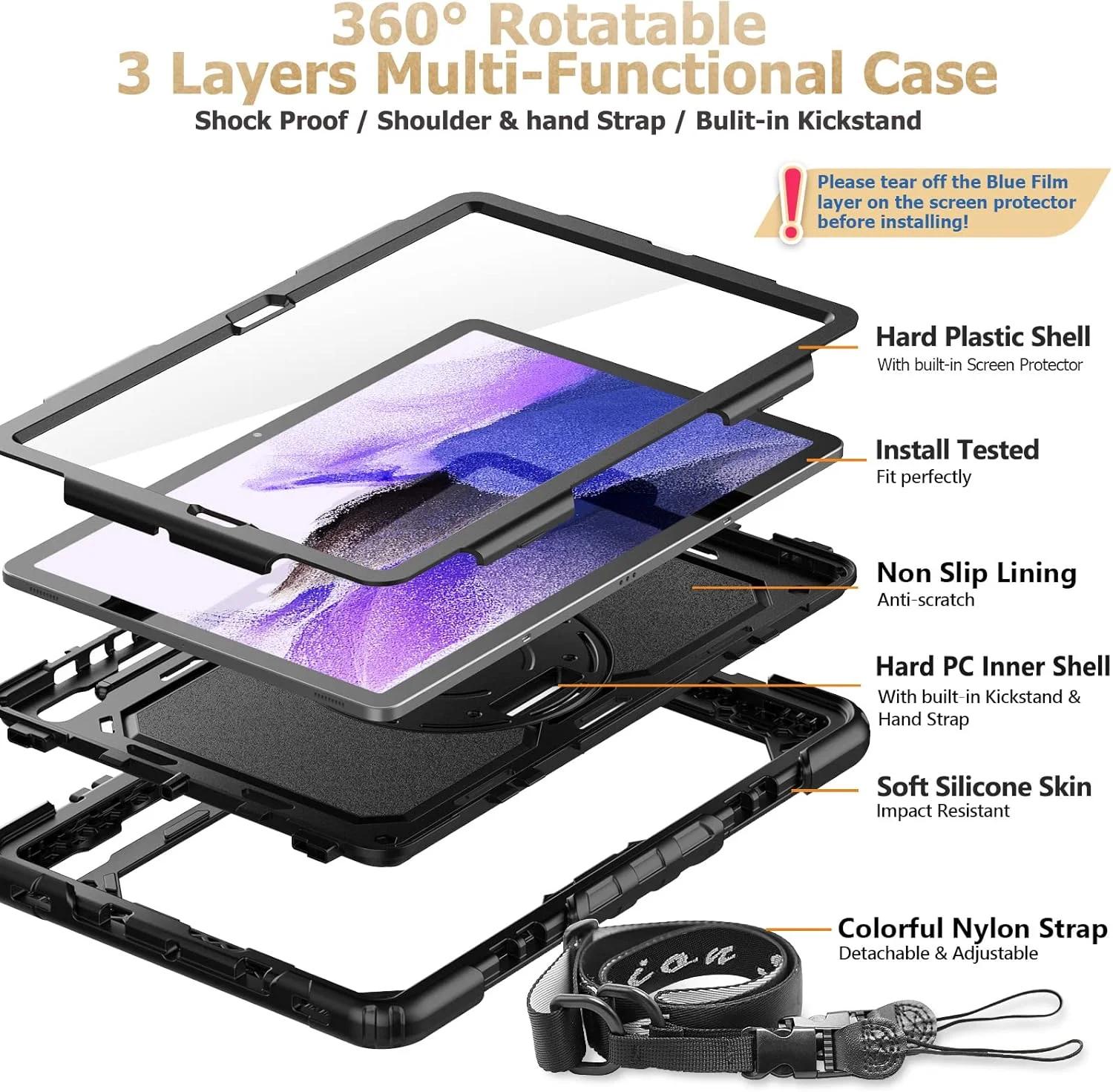 کیف محافظ تبلت سامسونگ گلکسی تب S8 پلاس / S7 FE 5G 12.4 اینچ به همراه محافظ صفحه نمایش، دارای استند چرخان 360 درجه، بند دستی و شانه، مناسب برای گلکسی تب S8 پلاس/ S7 FE 12.4 اینچ مدل 2022/2021، رنگ مشکی کیف محافظ تبلت سامسونگ گلکسی تب S8 پلاس / S7 FE 5G 12.4 اینچ به همراه محافظ صفحه نمایش، دارای استند چرخان 360 درجه، بند دستی و شانه، مناسب برای گلکسی تب S8 پلاس/ S7 FE 12.4 اینچ مدل 2022/2021، رنگ مشکی