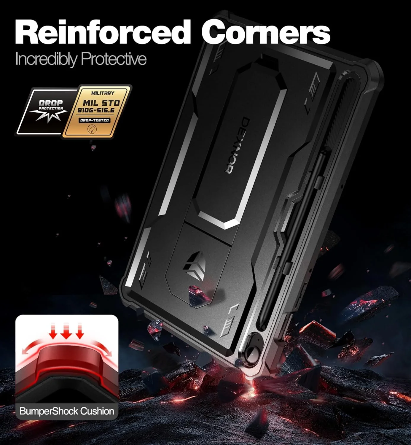 Dexnor Case for Samsung Galaxy Tab S9 FE 10.9 Inch 2023, [Built in Screen Protector & Kickstand] with Pen Holder Heavy Duty Shockproof Full Body Protective Cover for Galaxy Tab S9 FE Case (Black)