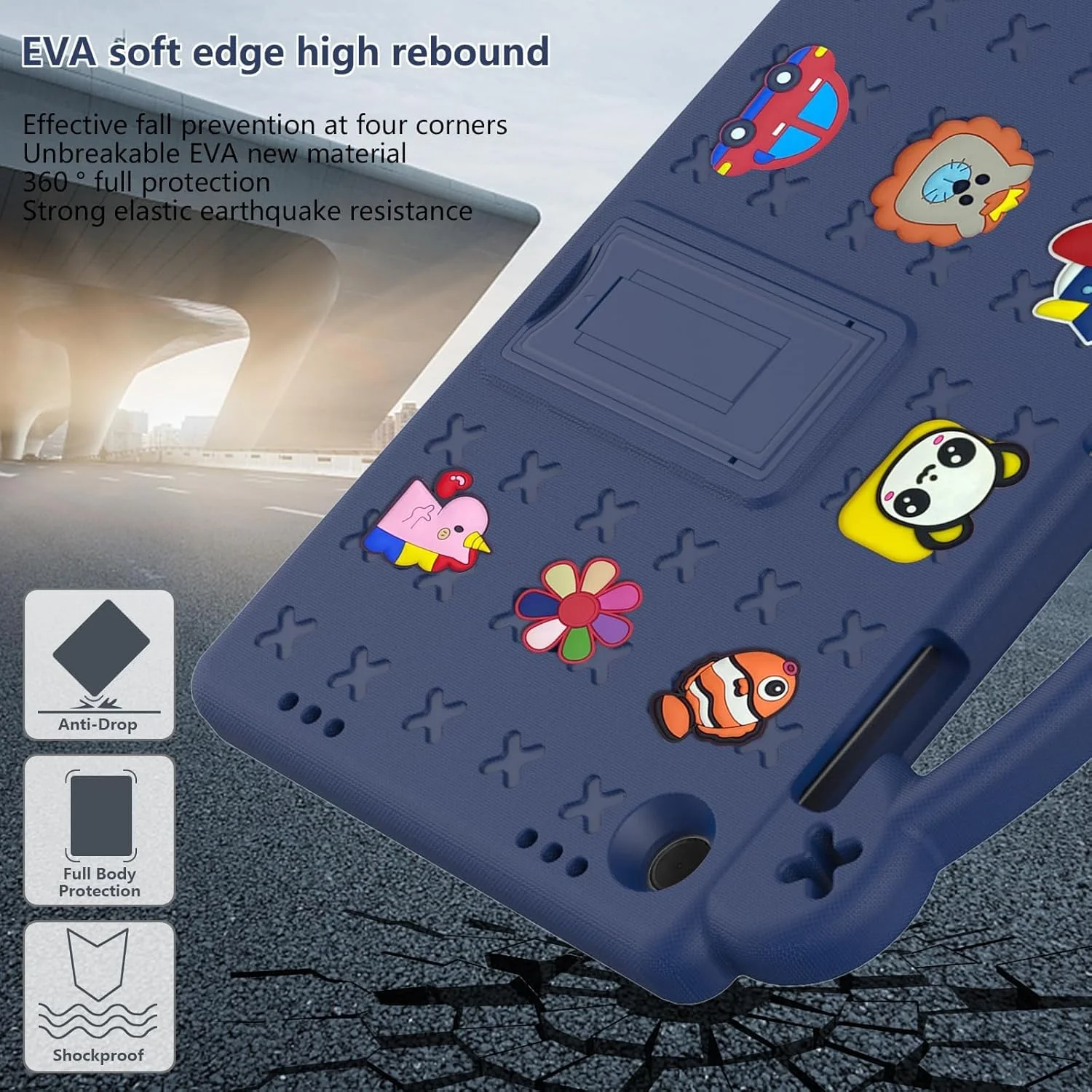 کیف تبلت سامسونگ گلکسی تب A9 پلاس 11 اینچی، کاور EVA ضد ضربه با استند و دسته، کیف تبلت کودکانه برای سامسونگ SM-X216B، آبی تیره با 7 فیگور کارتونی DIY کیف تبلت سامسونگ گلکسی تب A9 پلاس 11 اینچی، کاور EVA ضد ضربه با استند و دسته، کیف تبلت کودکانه برای سامسونگ SM-X216B، آبی تیره با 7 فیگور کارتونی DIY