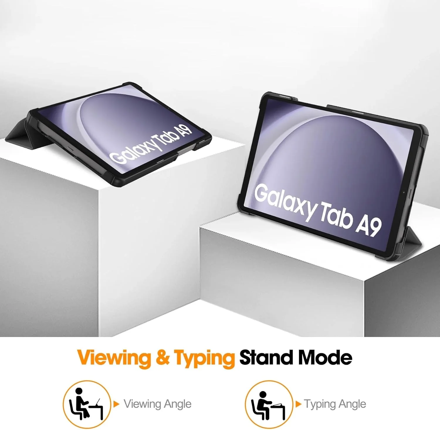 کیف محافظ چرمی برای تبلت سامسونگ گلکسی تب A9 مدل 2023، دارای پایه قابل تنظیم، سه لایه تاشو مغناطیسی، باریک و ضد ضربه مناسب برای تبلت 8.7 اینچی سامسونگ گلکسی تب A9 (رنگ خاکستری)