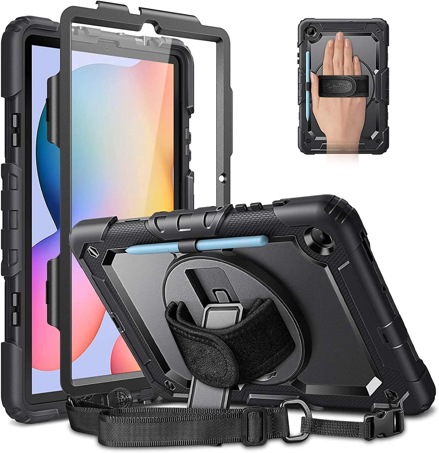کاور محافظ تبلت سامسونگ گلکسی تب S6 Lite 10.4 اینچ مدل 2024/2022 به همراه جای قلم و محافظ صفحه نمایش | کاور محافظتی سخت و مقاوم با دسته و بند شانه برای مدل SM-P610/P615 - مشکی کاور محافظ تبلت سامسونگ گلکسی تب S6 Lite 10.4 اینچ مدل 2024/2022 به همراه جای قلم و محافظ صفحه نمایش | کاور محافظتی سخت و مقاوم با دسته و بند شانه برای مدل SM-P610/P615 - مشکی
