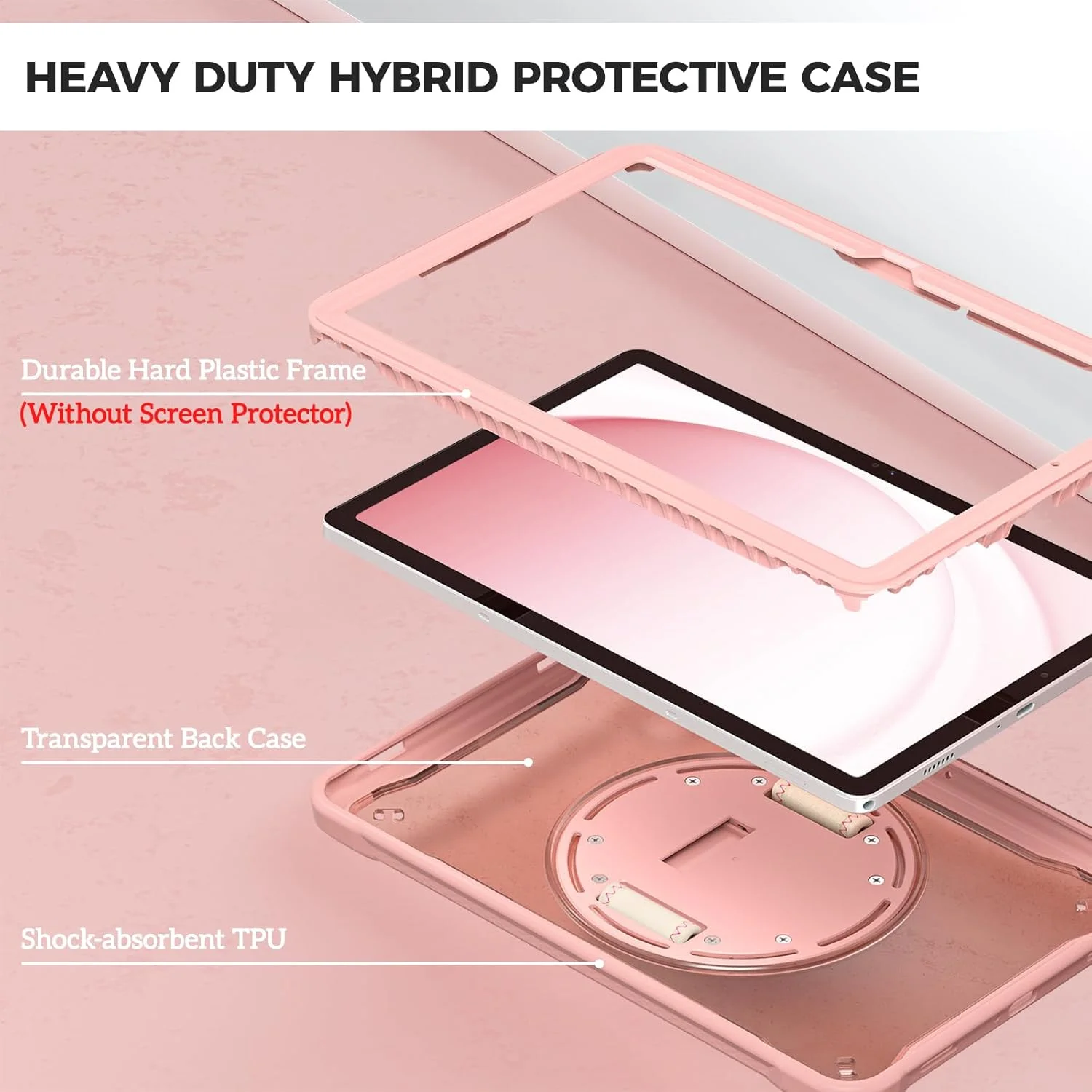 محافظ ProCase سازگار با تبلت گلکسی تب A9 پلاس 11 اینچ 2023، قاب مقاوم در برابر ضربه و سنگین با پایه چرخان 360 درجه، پوشش محافظ برای تبلت 11 اینچی گلکسی تب A9+ (SM-X210/X216/X218) - صورتی