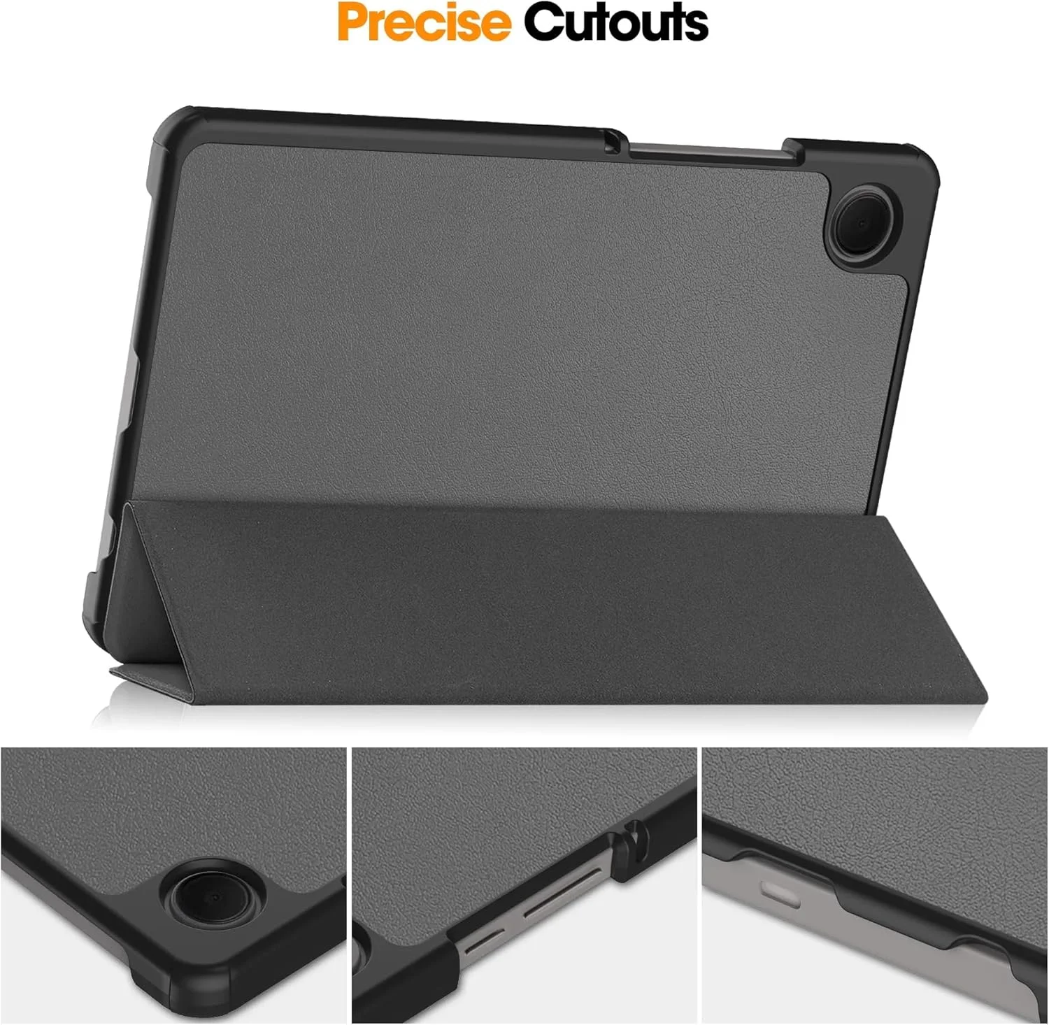 کیف محافظ چرمی برای تبلت سامسونگ گلکسی تب A9 مدل 2023، دارای پایه قابل تنظیم، سه لایه تاشو مغناطیسی، باریک و ضد ضربه مناسب برای تبلت 8.7 اینچی سامسونگ گلکسی تب A9 (رنگ خاکستری)