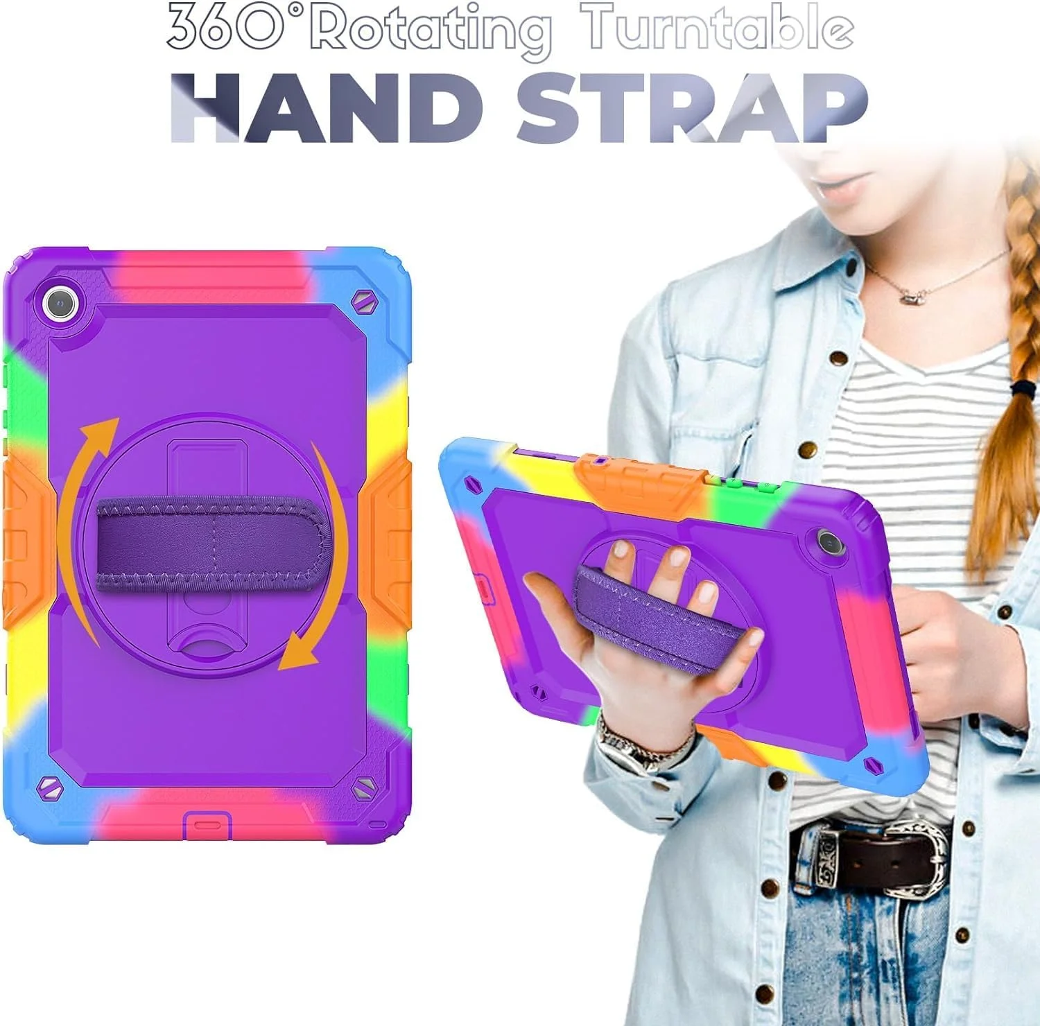 کاور آواکوت برای تبلت سامسونگ گلکسی تب A9 پلاس 11 اینچ به همراه محافظ صفحه نمایش، پایه چرخان 360 درجه و بند شانه - مدل گلکسی تب A9+ 2023 (SM-X210/X216/X218)، بنفش