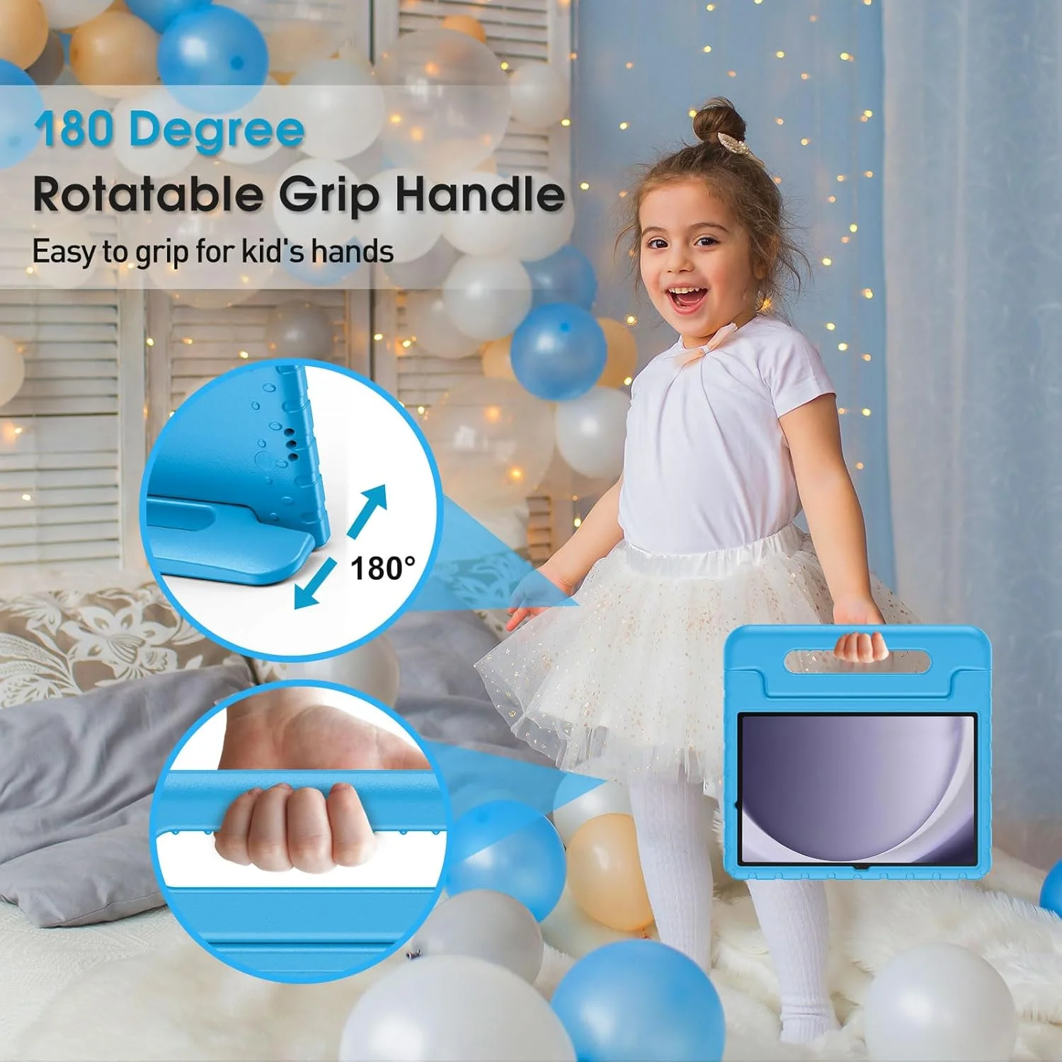 کیف محافظ کودکانه پروکیس برای گلکسی تب A9 پلاس/A9+ 11 اینچ 2023 SM-X210/X215/X216/X218، کیف سبک وزن و ضد ضربه مناسب کودکان با دسته تاشو تبدیل شونده - آبی