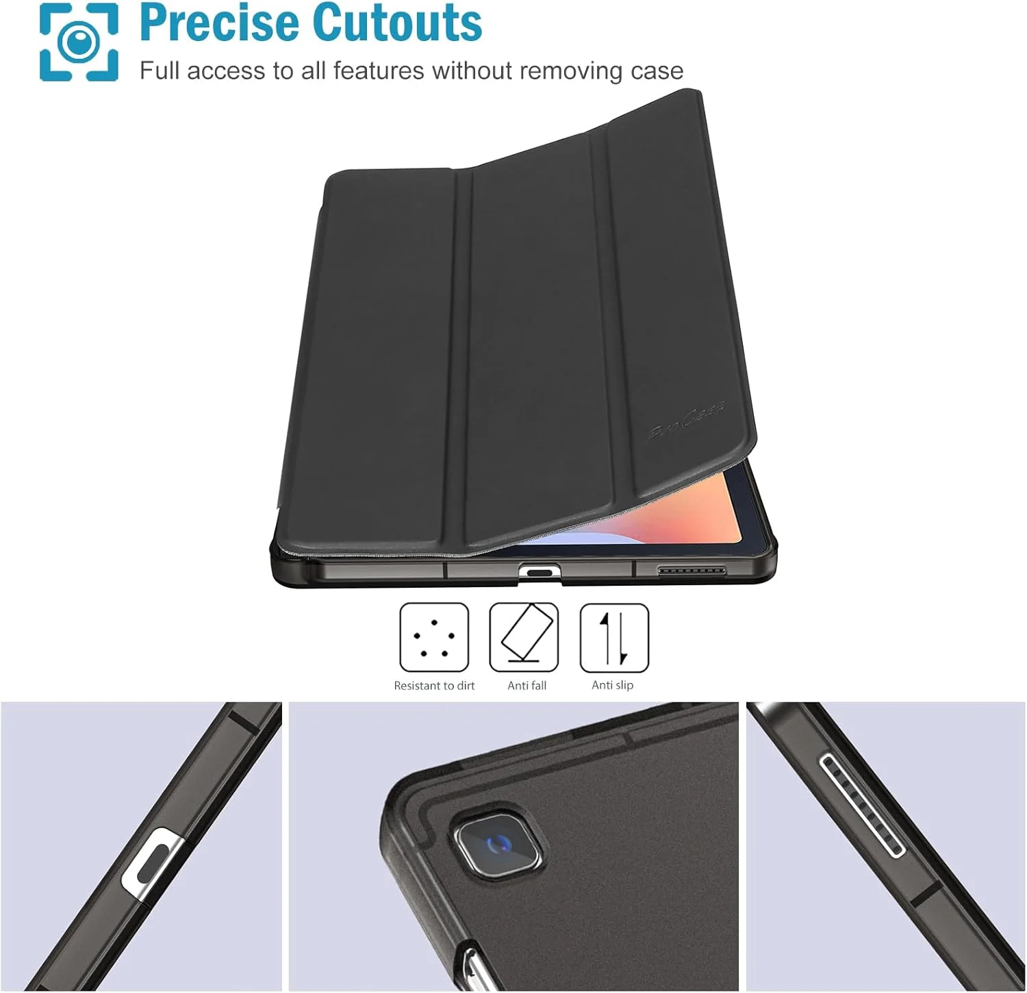 کاور پروکیس برای گلکسی تب S6 لایت 10.4 اینچ مدل 2022 2020 با جای قلم S (SM-P613/P619/610/P615/P617)، کاور باریک سه لایه با پشت TPU نرم و شفاف و قابلیت بیدار/خواب خودکار - مشکی