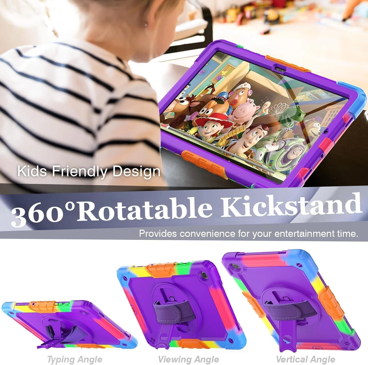 کاور آواکوت برای تبلت سامسونگ گلکسی تب A9 پلاس 11 اینچ به همراه محافظ صفحه نمایش، پایه چرخان 360 درجه و بند شانه - مدل گلکسی تب A9+ 2023 (SM-X210/X216/X218)، بنفش