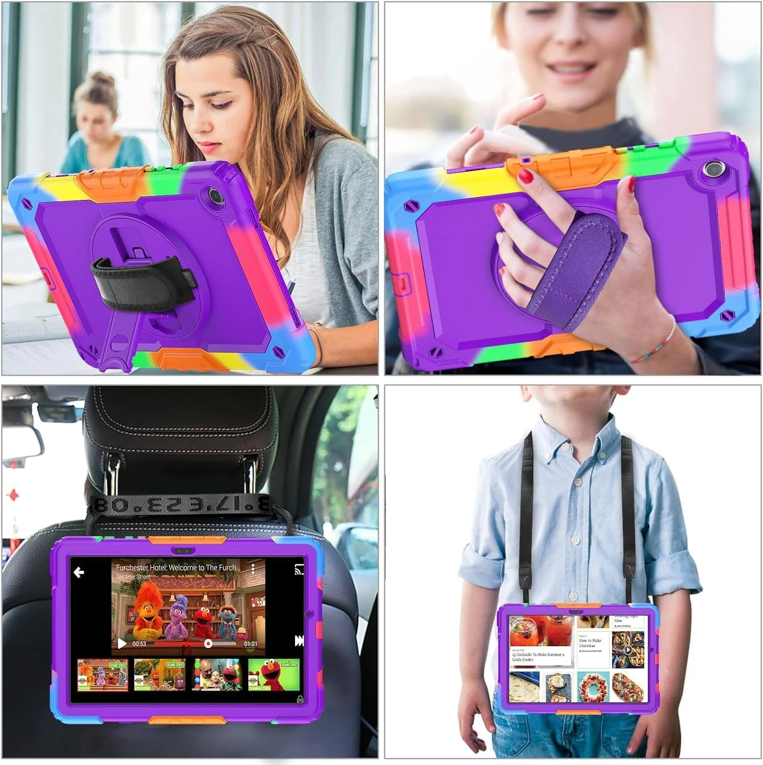 کاور آواکوت برای تبلت سامسونگ گلکسی تب A9 پلاس 11 اینچ به همراه محافظ صفحه نمایش، پایه چرخان 360 درجه و بند شانه - مدل گلکسی تب A9+ 2023 (SM-X210/X216/X218)، بنفش