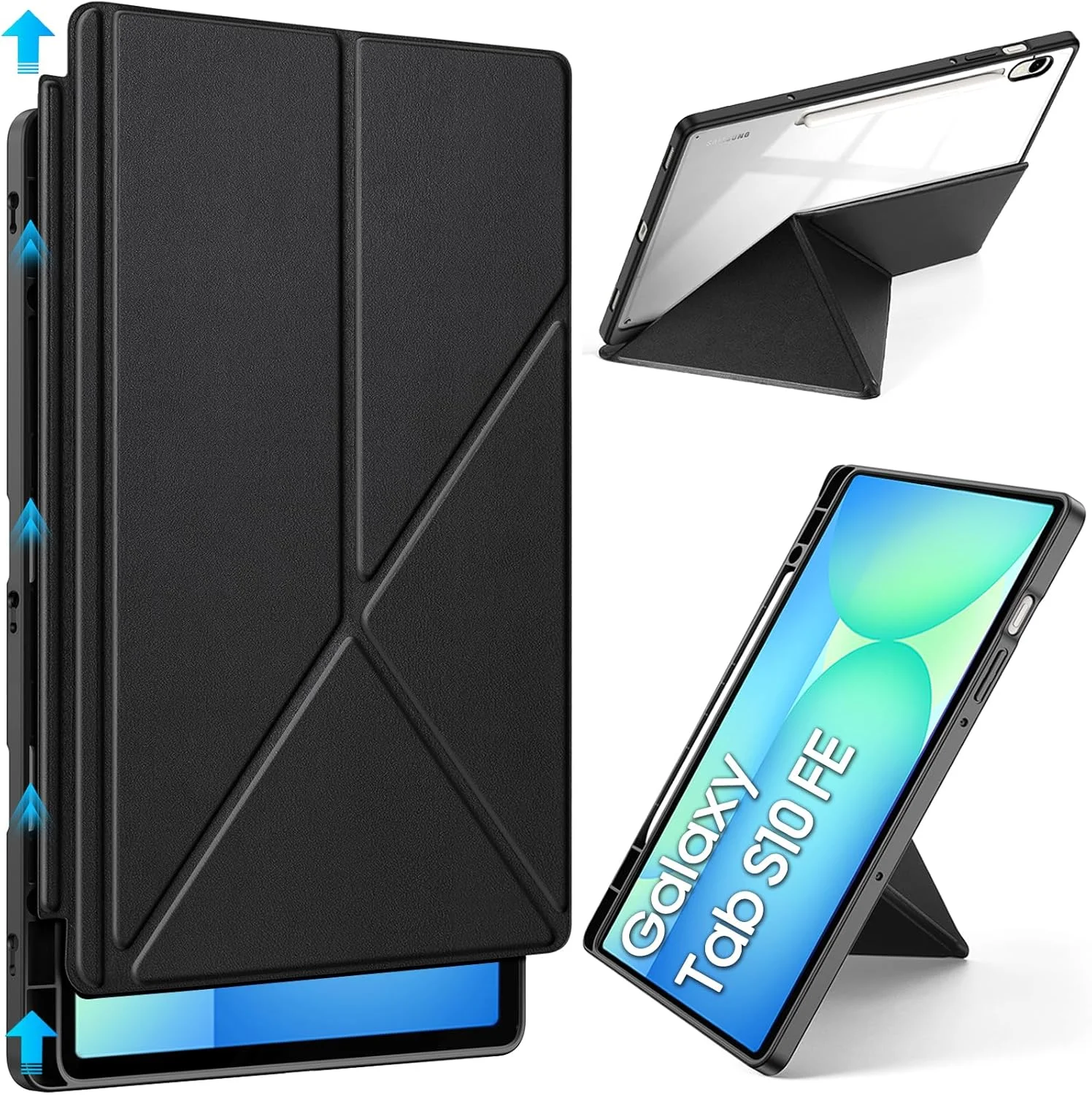 کاور RollinCase برای تبلت سامسونگ گلکسی تب S9 FE 10.9 اینچ / S9 2023 11 اینچ با جای قلم، طراحی تکیه گاه مثلثی، کاور تاشو [حالت خواب/بیدار خودکار]، مشکی