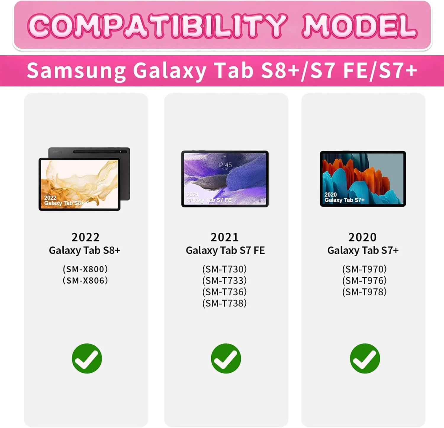 کیف محافظ کودکانه E-puhate مناسب برای تبلت سامسونگ گلکسی تب S7 FE/S7 Plus/S8 Plus با جای قلم S-Pen و دسته ضد لغزش، پوشش محافظتی عالی 12.4 اینچی برای تب S8+ 2022، تب S7 FE 2021 و S7+ 2020، رنگ قرمز رز