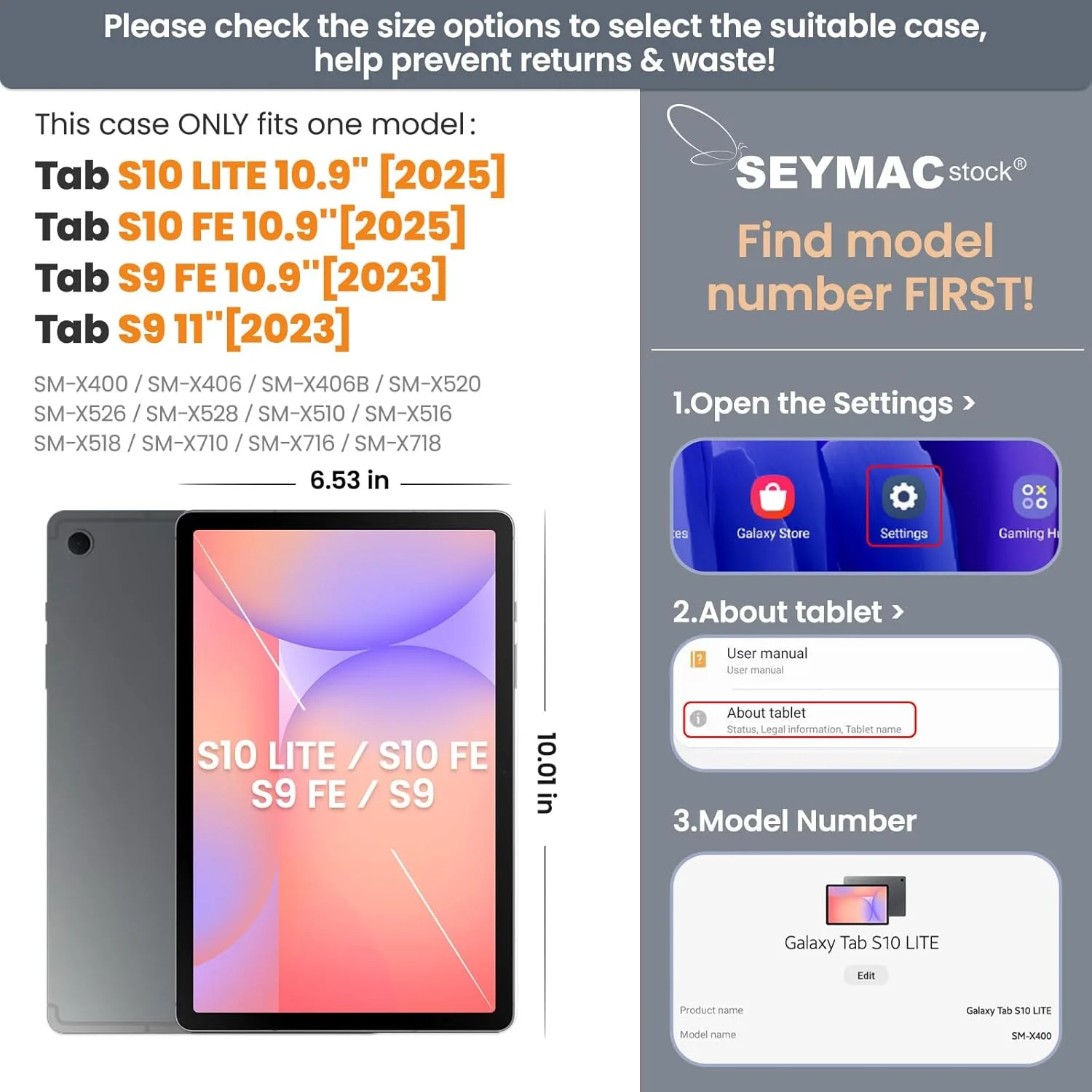 کیف محافظ SEYMAC stock برای تبلت سامسونگ گلکسی تب S10 لایت / S10 FE / S9 FE 5G / S9 با صفحه نمایش 10.9 اینچ / 11 اینچ، دارای محافظ صفحه نمایش، جای قلم، پایه چرخان 360 درجه، بند دستی، بند شانه، مشکی