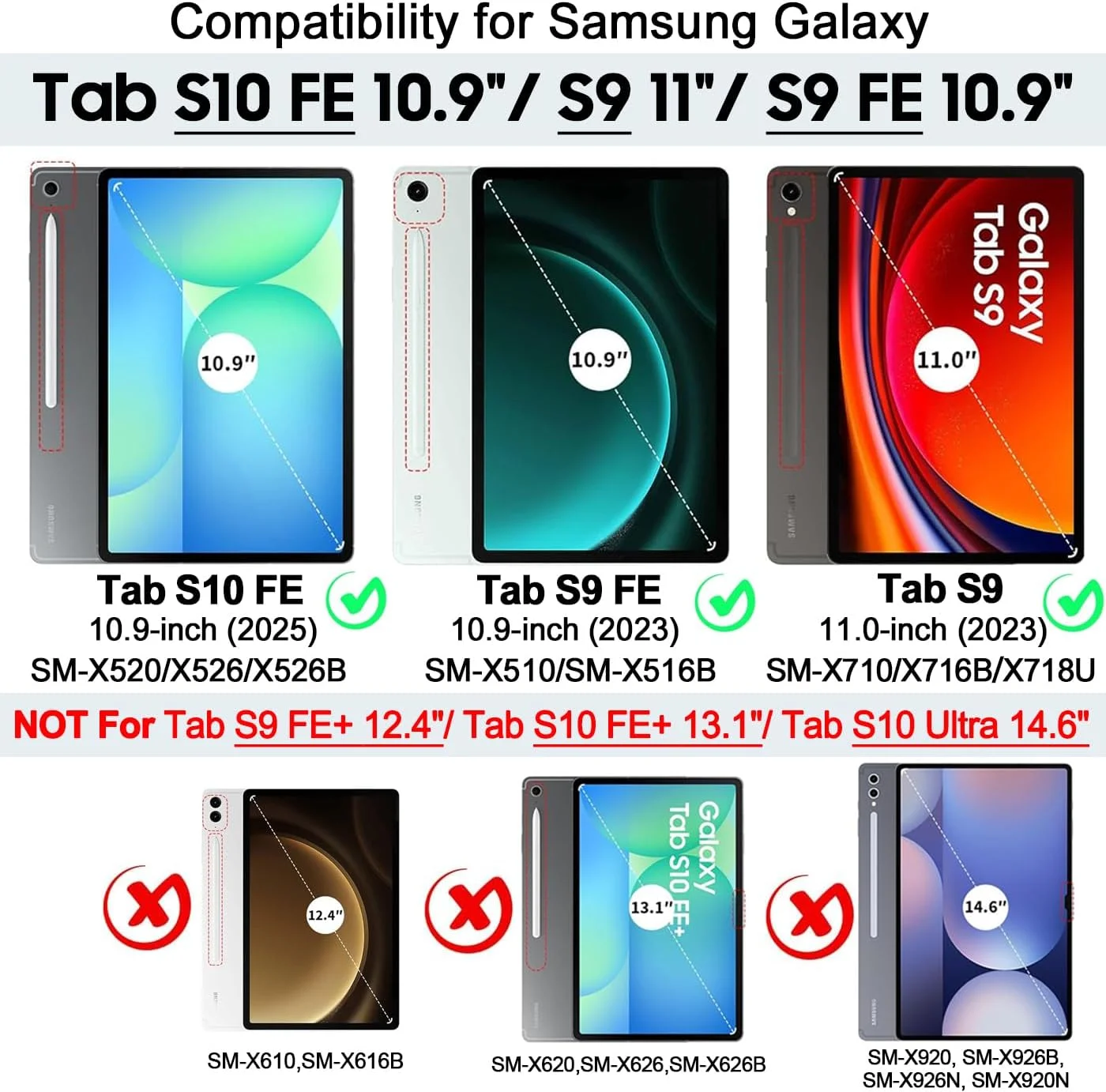 کاور RollinCase برای تبلت سامسونگ گلکسی تب S9 FE 10.9 اینچ / S9 2023 11 اینچ با جای قلم، طراحی تکیه گاه مثلثی، کاور تاشو [حالت خواب/بیدار خودکار]، مشکی