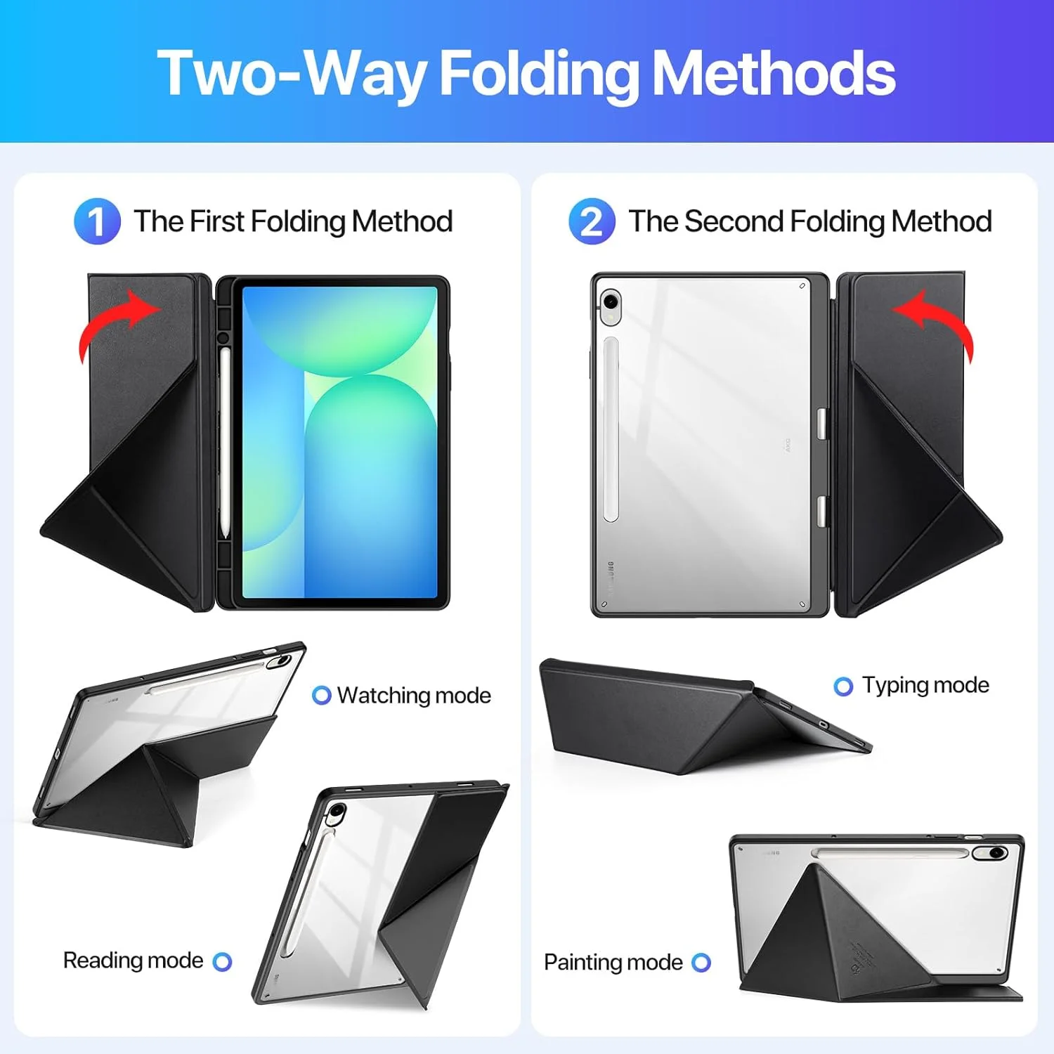 کاور RollinCase برای تبلت سامسونگ گلکسی تب S9 FE 10.9 اینچ / S9 2023 11 اینچ با جای قلم، طراحی تکیه گاه مثلثی، کاور تاشو [حالت خواب/بیدار خودکار]، مشکی