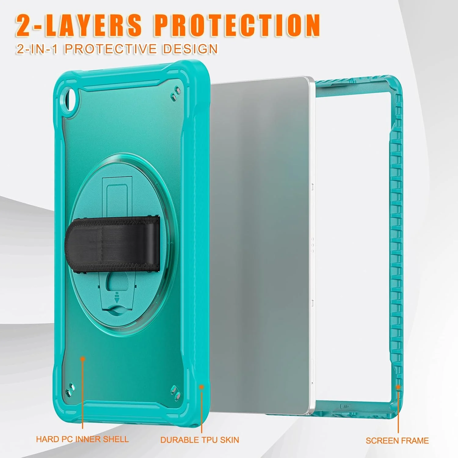 JSUSOU Samsung Galaxy Tab A9 Plus 11'' Case 2023, [Kids Proof] Full Body Protective Case with 9H Tempered Glass Screen Protector, 360° Rotatable Kickstand & Hand Strap (Blue)
