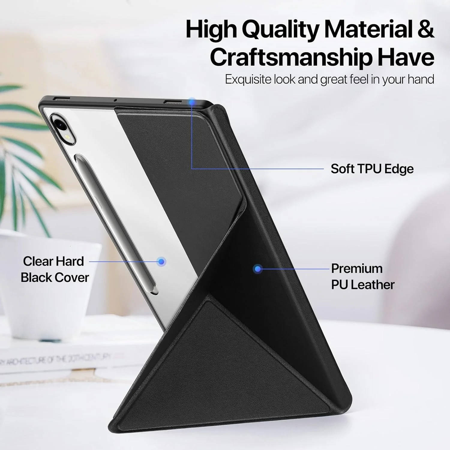 کاور RollinCase برای تبلت سامسونگ گلکسی تب S9 FE 10.9 اینچ / S9 2023 11 اینچ با جای قلم، طراحی تکیه گاه مثلثی، کاور تاشو [حالت خواب/بیدار خودکار]، مشکی