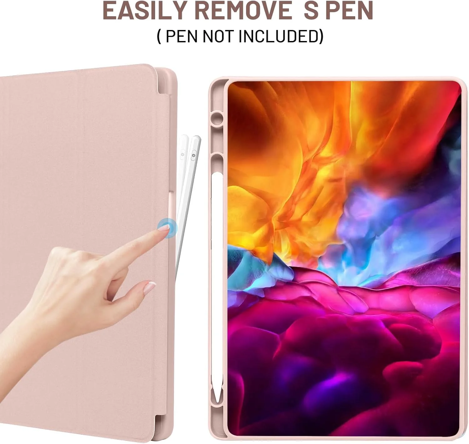 کیف پالکیتسی مناسب برای تبلت سامسونگ گلکسی تب A9+ / A9 پلاس 11 اینچ 2023، کیف محافظ تبلت باریک با قابلیت استند، زاویه دید چندگانه، بیدار/خواب خودکار (صورتی)