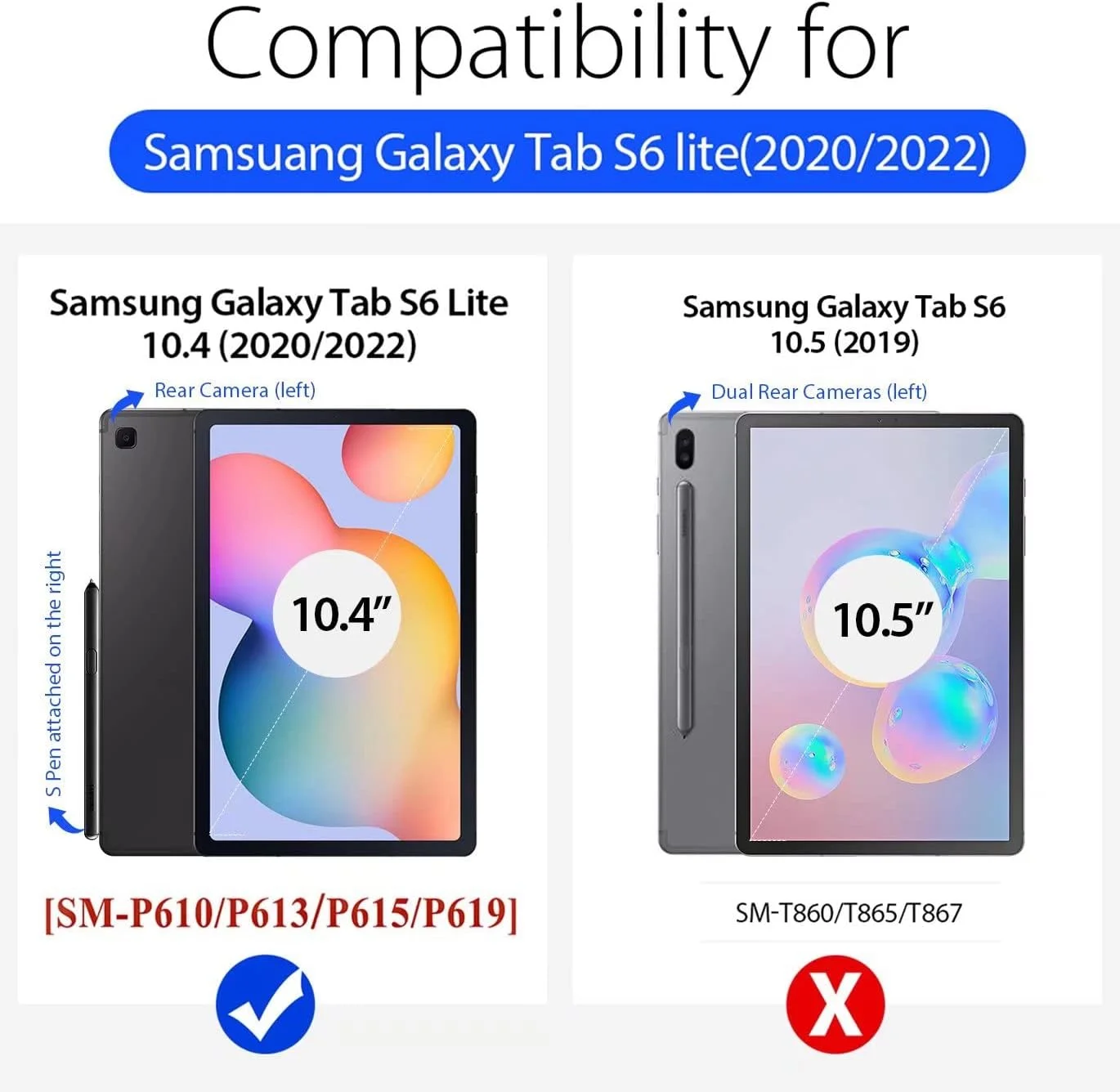 کاور باریک دوزونا برای تبلت سامسونگ گلکسی تب S6 Lite 10.4 اینچ 2022/2020 با جای قلم S Pen، کاور پشتی شفاف برای تبلت S6 Lite 10.4 اینچ (SM-P610/P613/P615/P619)، بیدار/خواب خودکار، مشکی