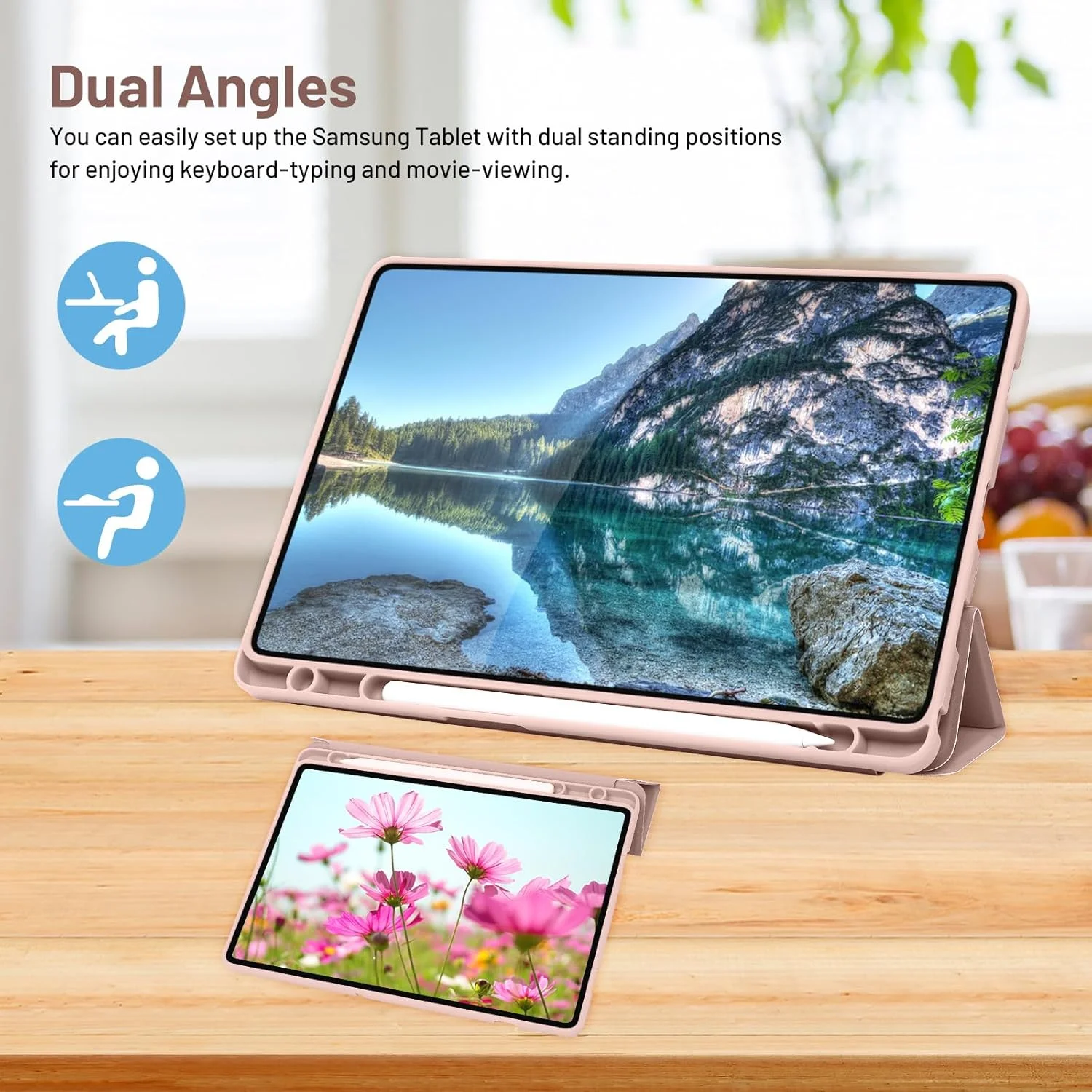 کیف پالکیتسی مناسب برای تبلت سامسونگ گلکسی تب A9+ / A9 پلاس 11 اینچ 2023، کیف محافظ تبلت باریک با قابلیت استند، زاویه دید چندگانه، بیدار/خواب خودکار (صورتی)